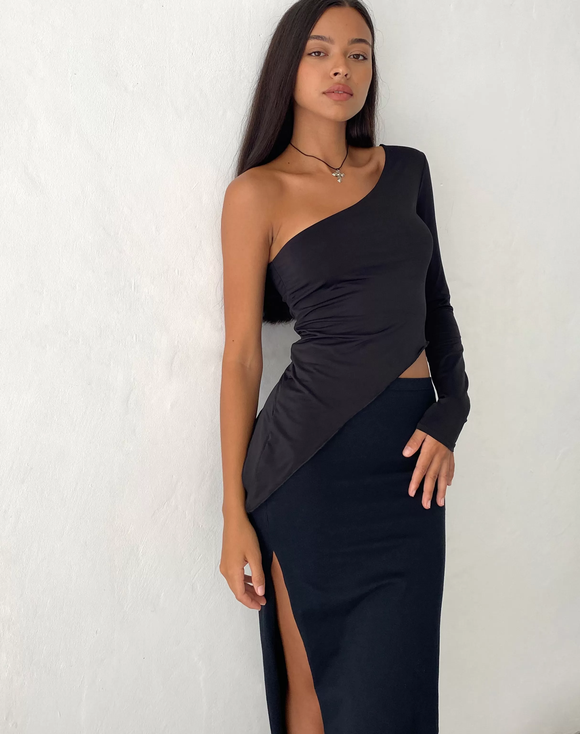 Online Dania One Shoulder Top In Slinky Black SALE TOPS