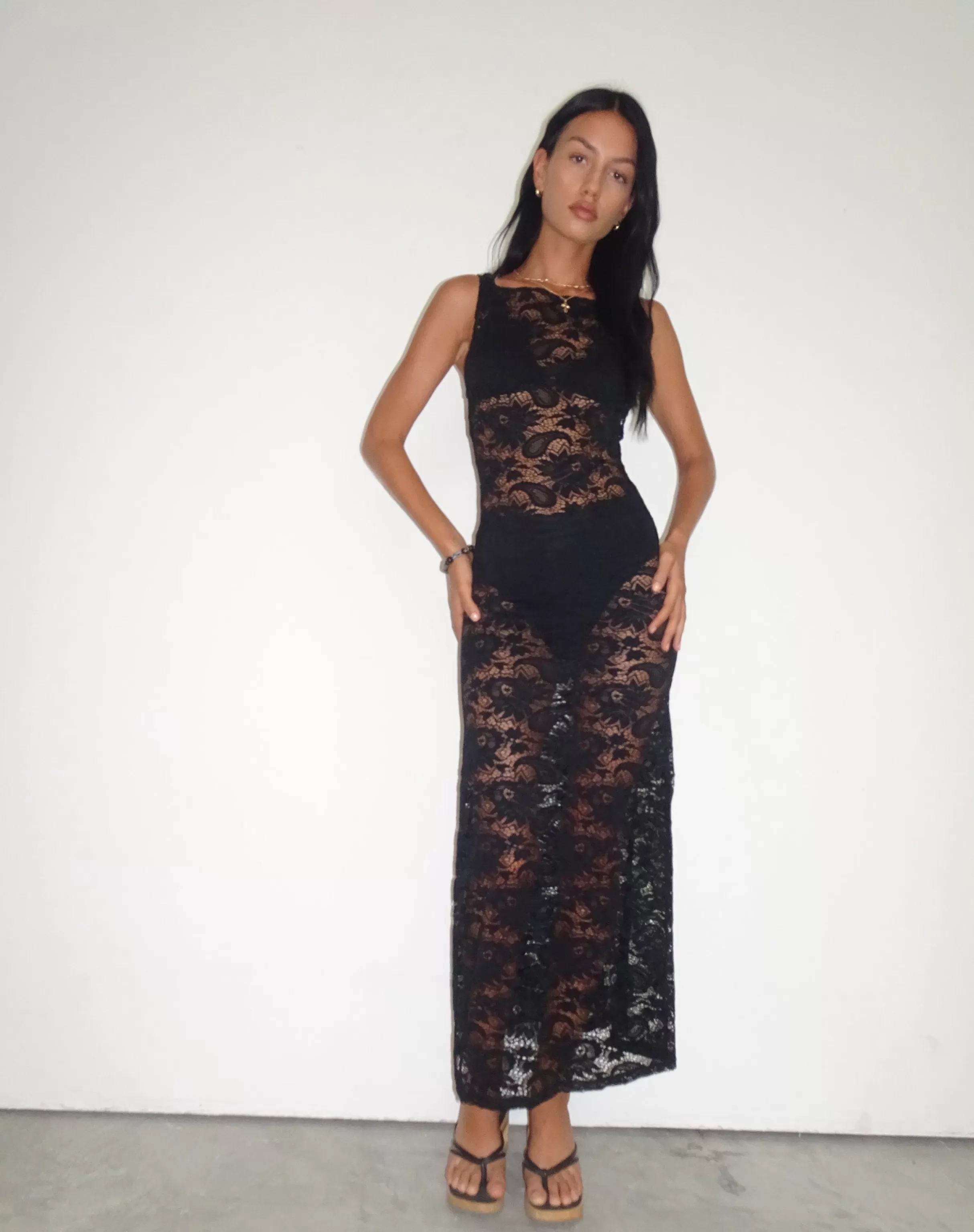 Shop Daudy Tie Back Lace Maxi Dress In Jet Black Lace SALE DRESSES | PRINTED DRESSES