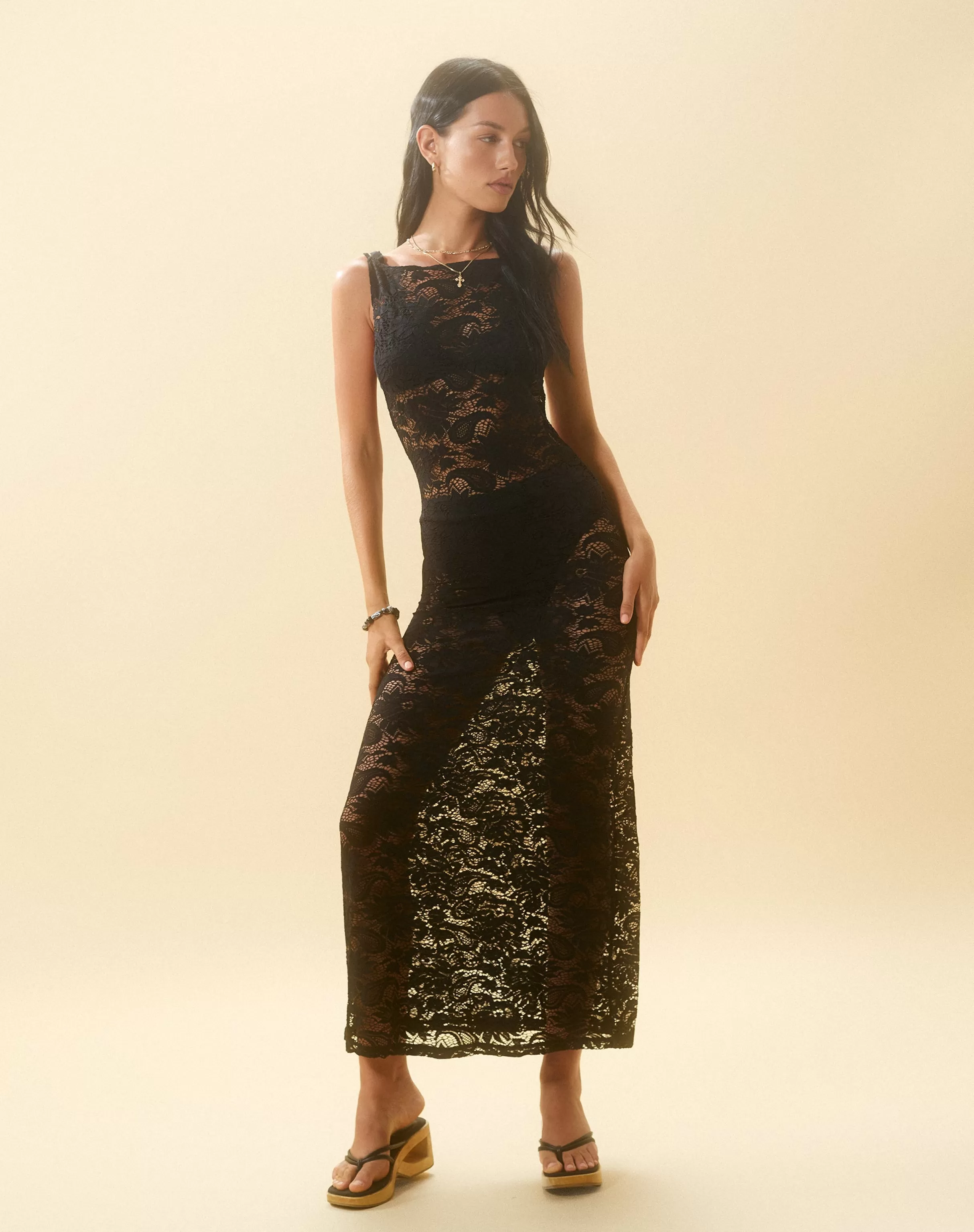 Shop Daudy Tie Back Lace Maxi Dress In Jet Black Lace SALE DRESSES | PRINTED DRESSES