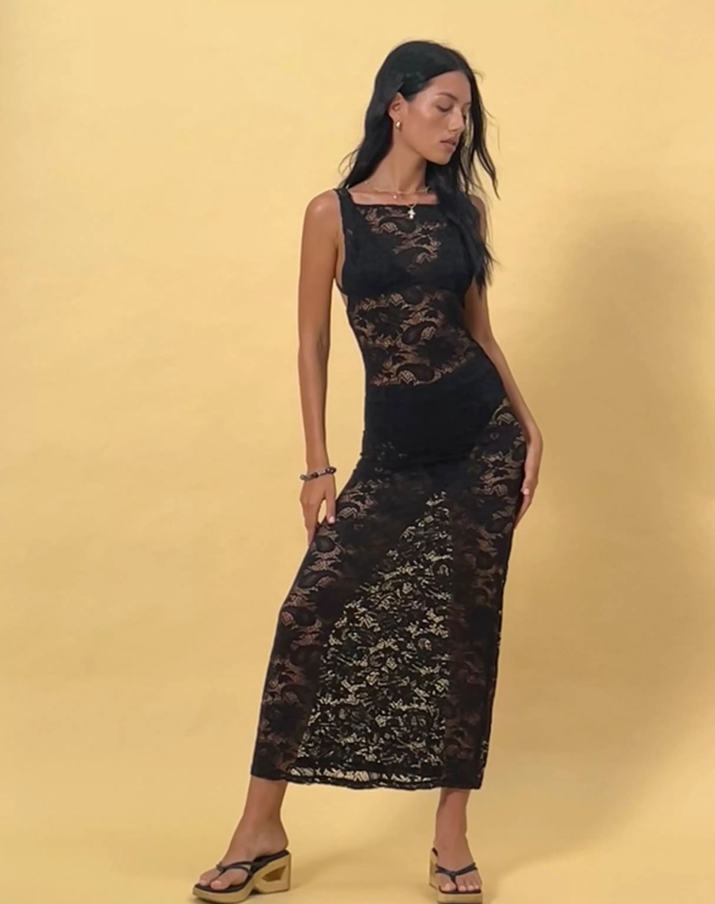 Shop Daudy Tie Back Lace Maxi Dress In Jet Black Lace SALE DRESSES | PRINTED DRESSES
