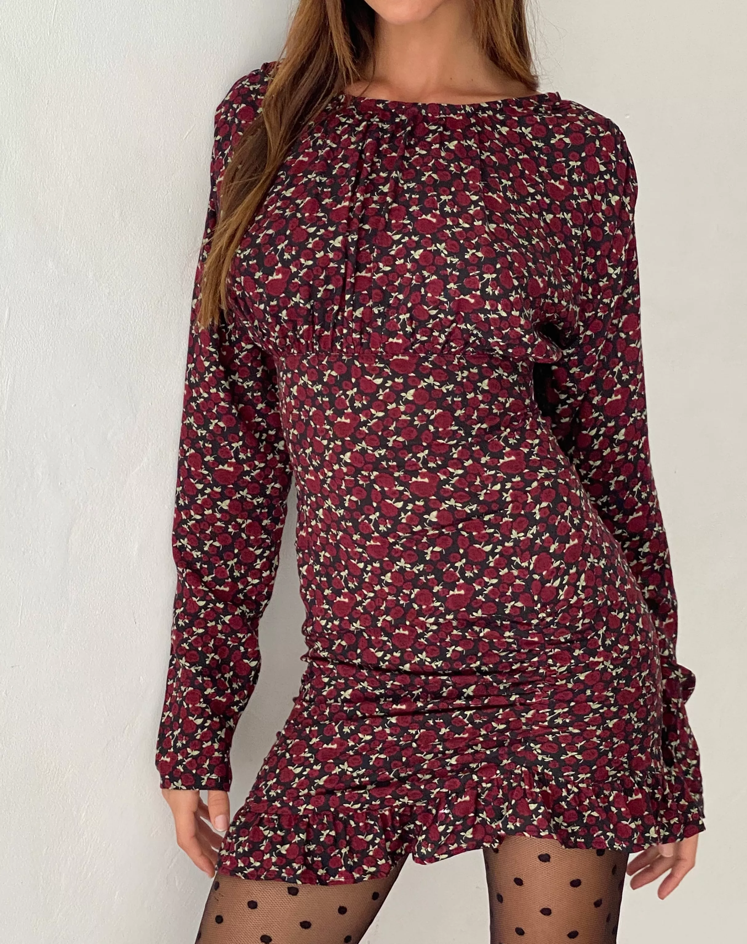 Shop Dawsen Long Sleeve Ruched Mini Dress In Dark Rhoslyn Ditsy Print SALE DRESSES | PRINTED DRESSES