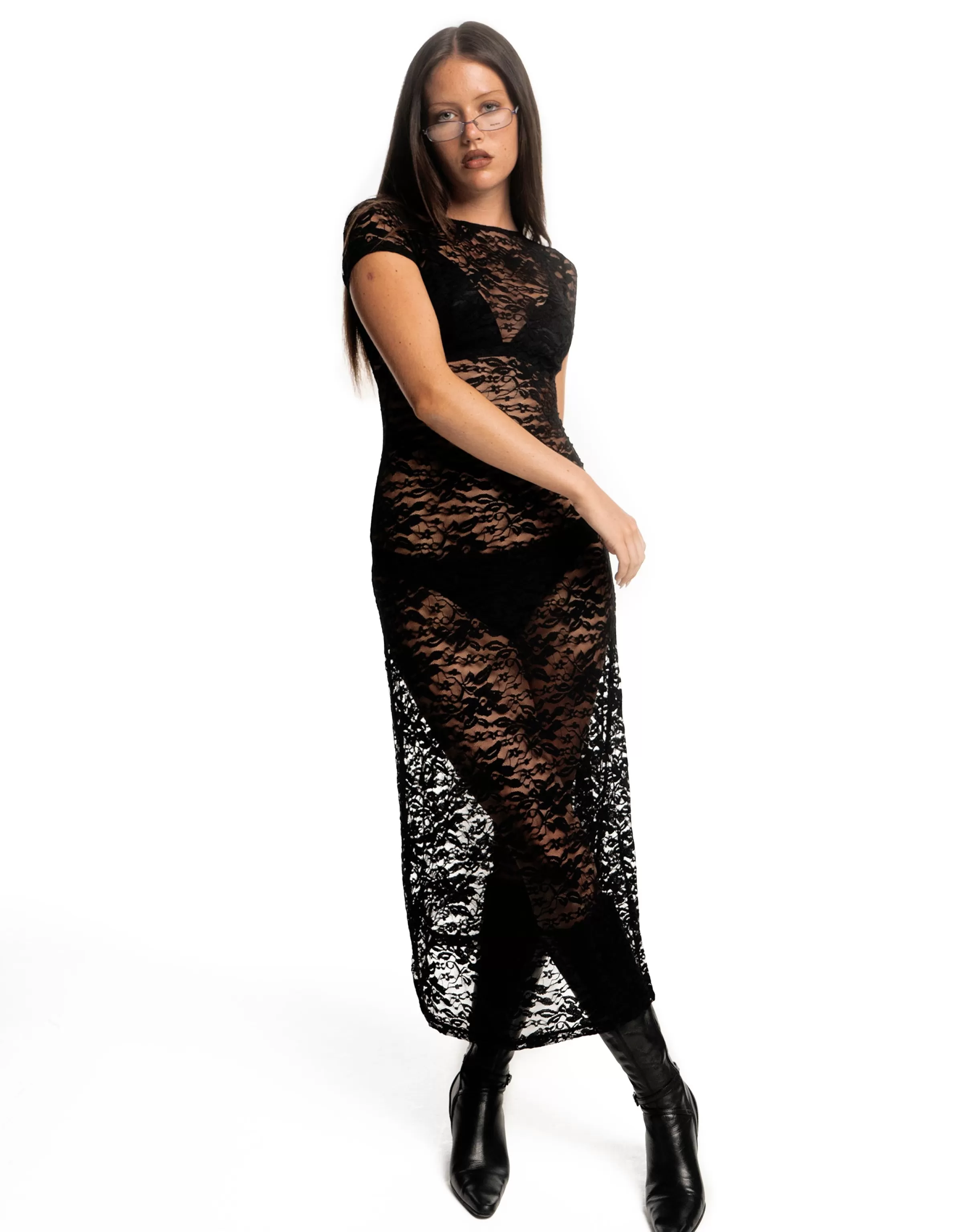 New Detrie Low Back Lace Midi Dress In Jet Black Lace PRINTED DRESSES | MIDI DRESSES