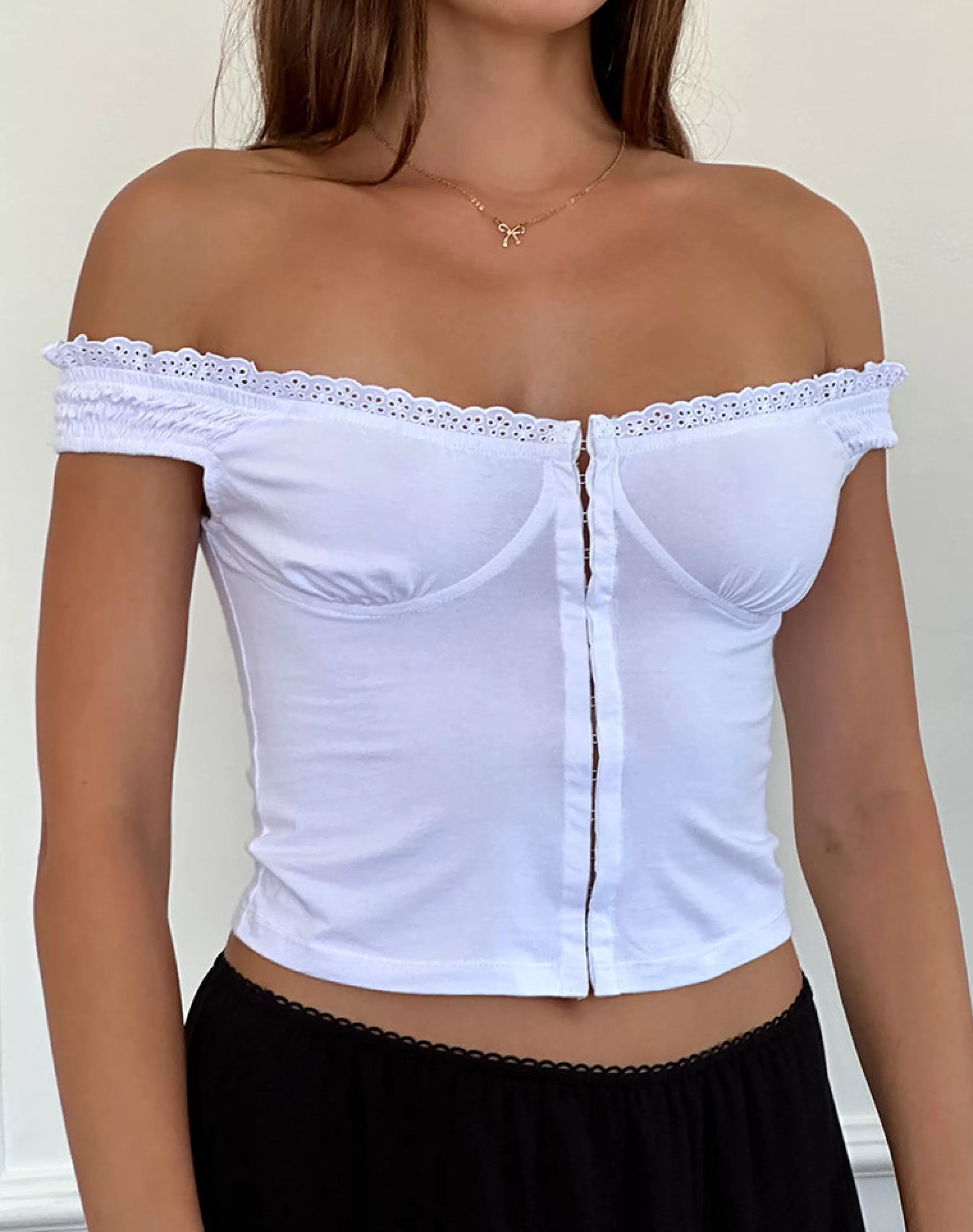 Shop Dovica Lace Trim Corset Top In White GOING OUT TOPS | CROP TOPS