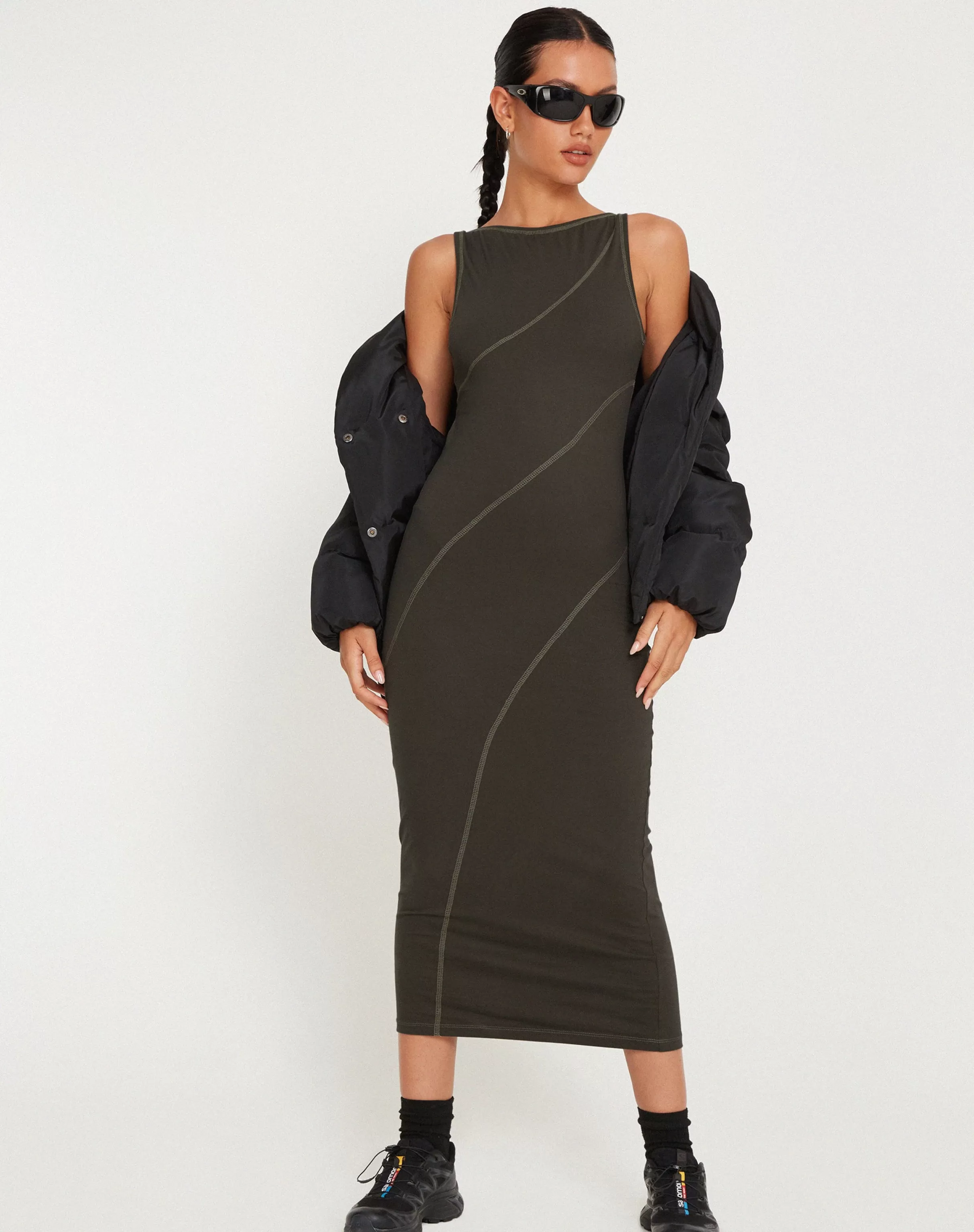 Sale Driki Midi Dress In Gunmetal With Grey Top Stitch DAY DRESSES | MIDI DRESSES