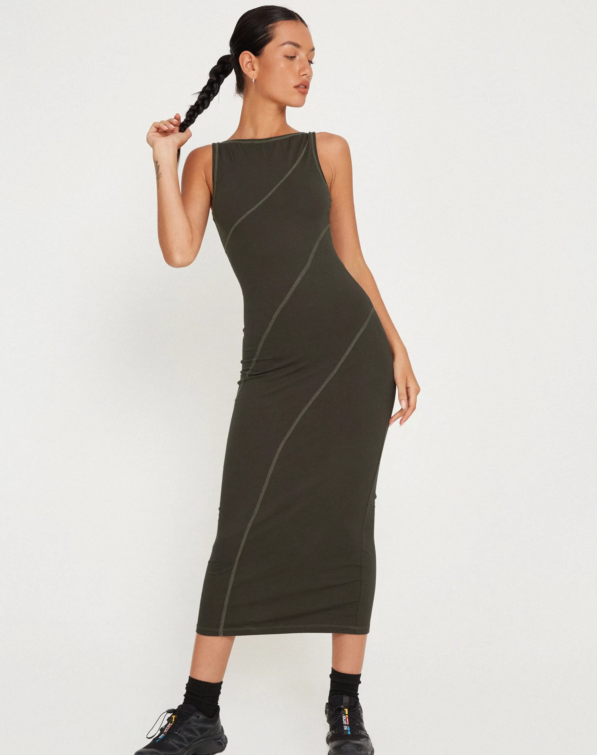 Sale Driki Midi Dress In Gunmetal With Grey Top Stitch DAY DRESSES | MIDI DRESSES