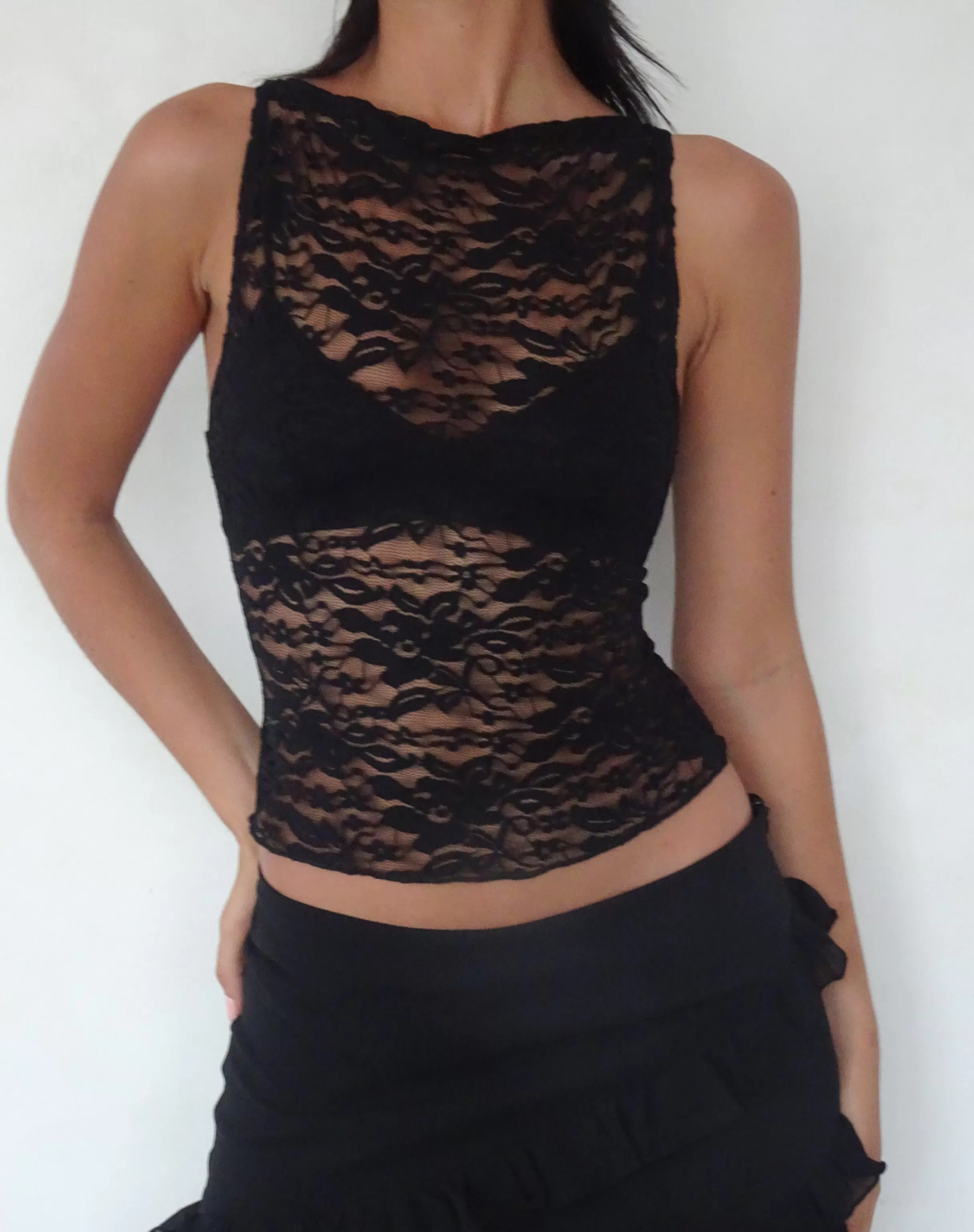Hot Dwira Lace Vest Top In Black GOING OUT TOPS | LACE TOPS