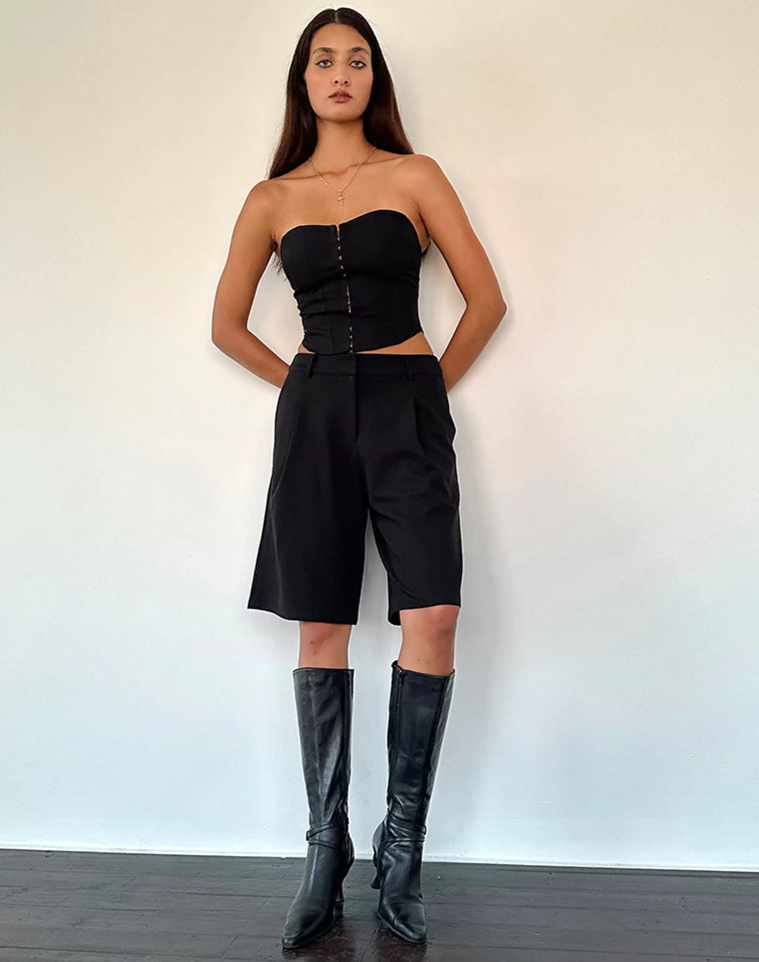 Clearance Elita Hook And Eye Corset Top In Black SALE TOPS | CORSET TOPS