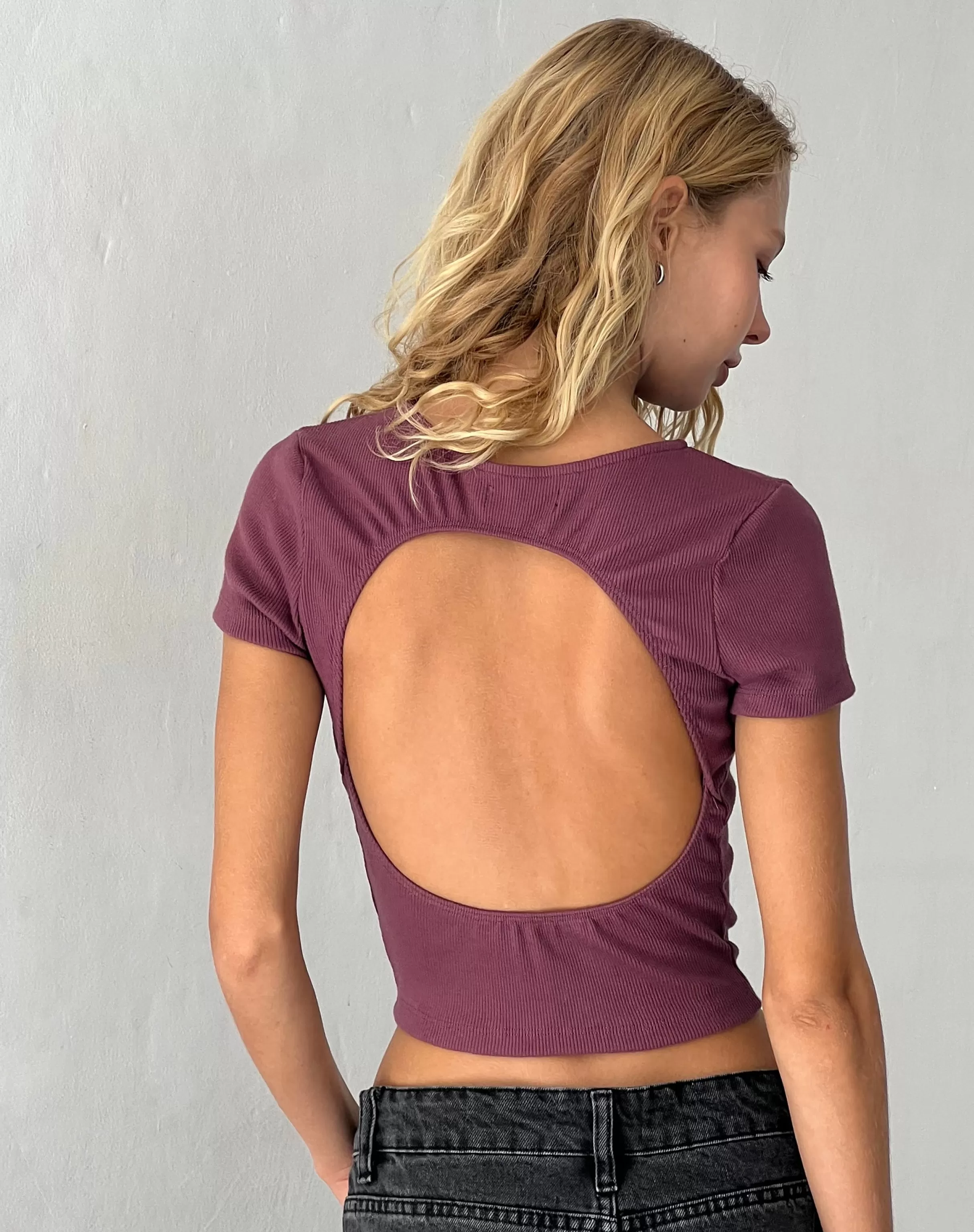 Cheap Elyto Ribbed Open Back Tee In TEES