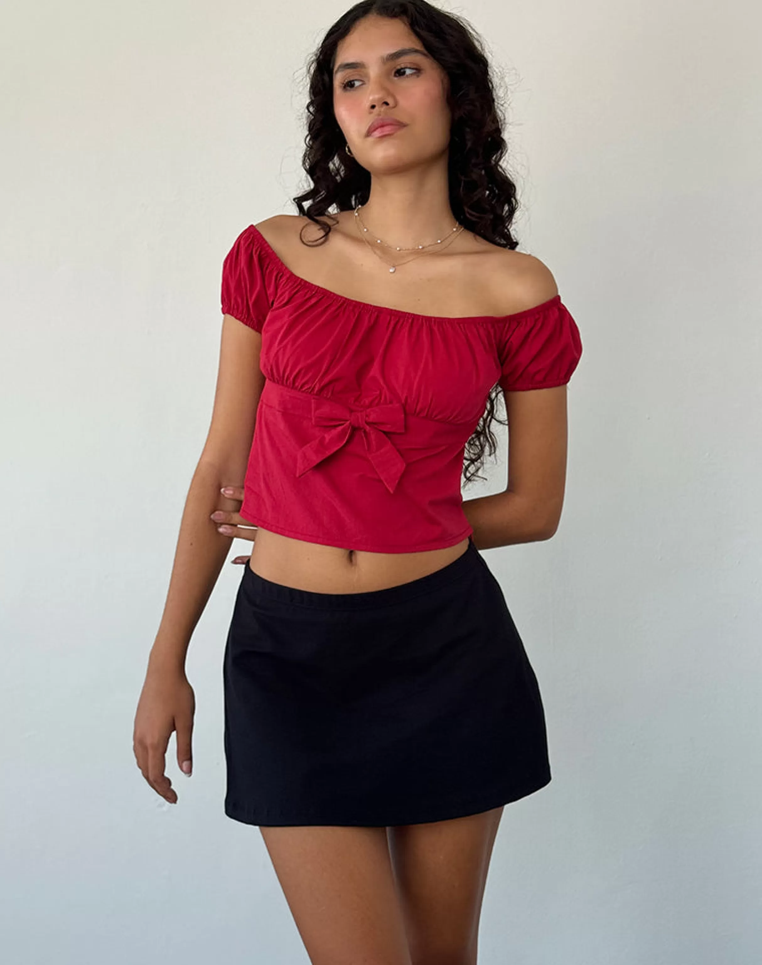 Sale Endah Bardot Top In Poplin Adrenaline Red CROP TOPS | CORSET TOPS