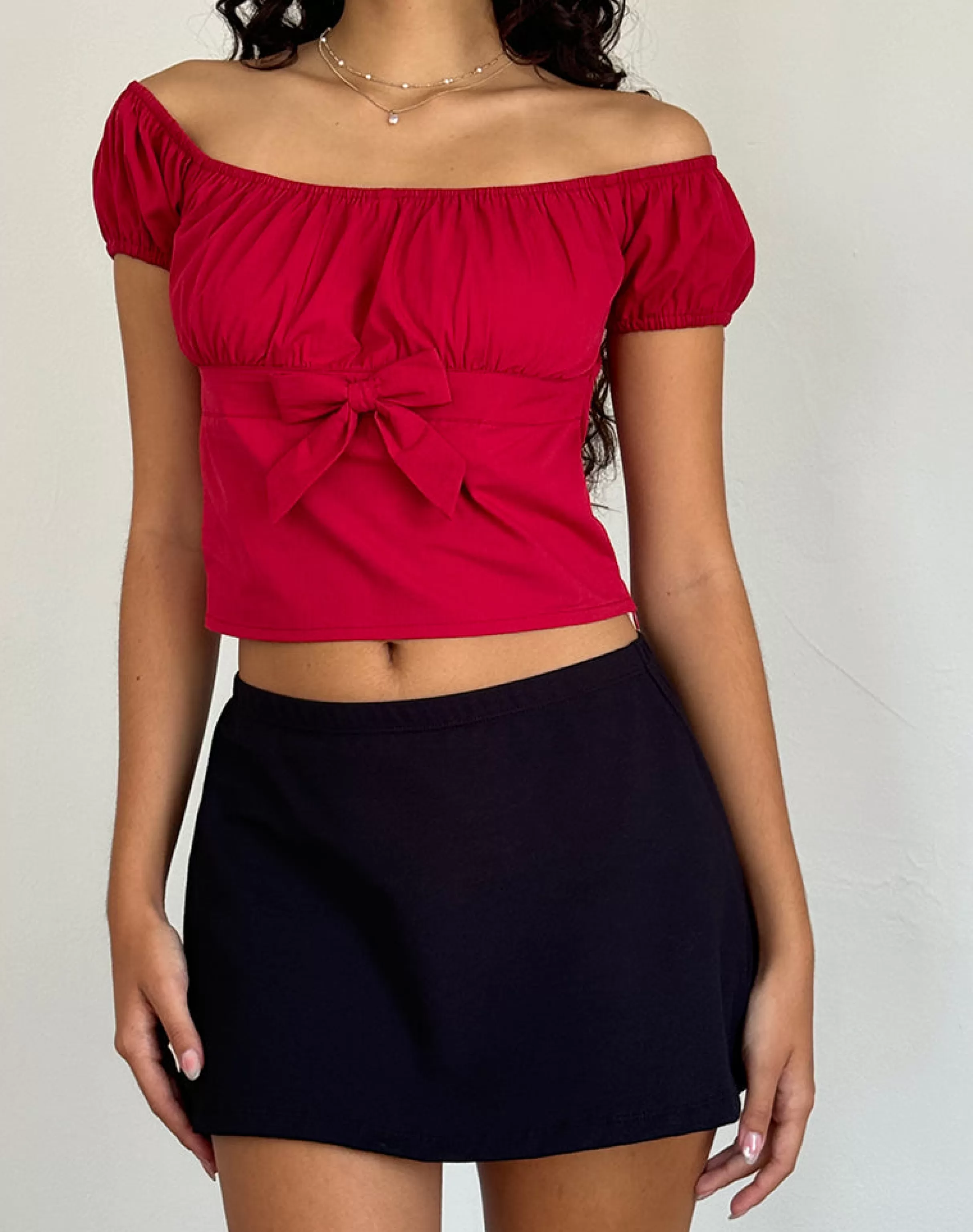 Sale Endah Bardot Top In Poplin Adrenaline Red CROP TOPS | CORSET TOPS