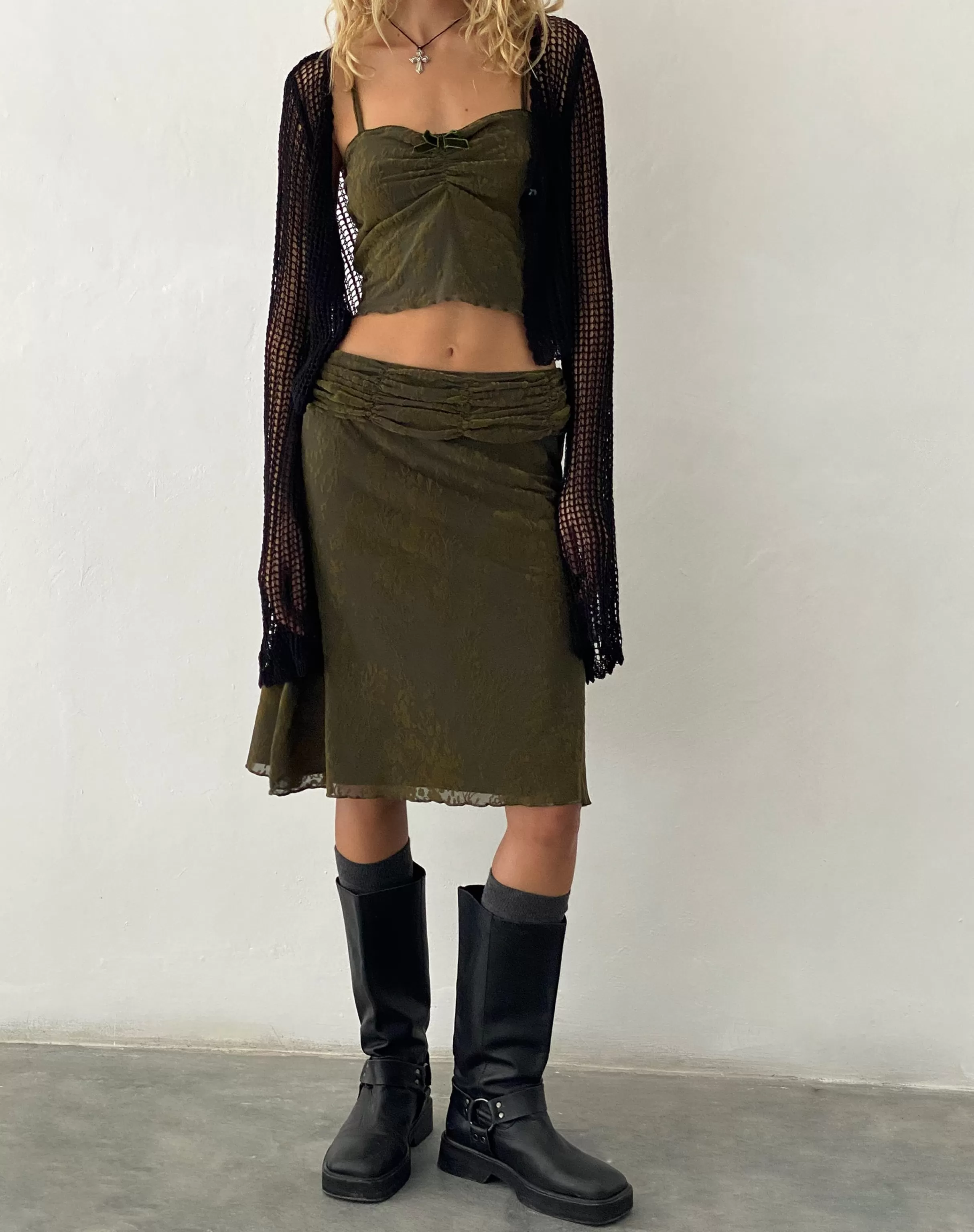 Hot Erato Midi Skirt In Abstract Botanic Dark Olive PRINTED SKIRTS | MIDI SKIRTS