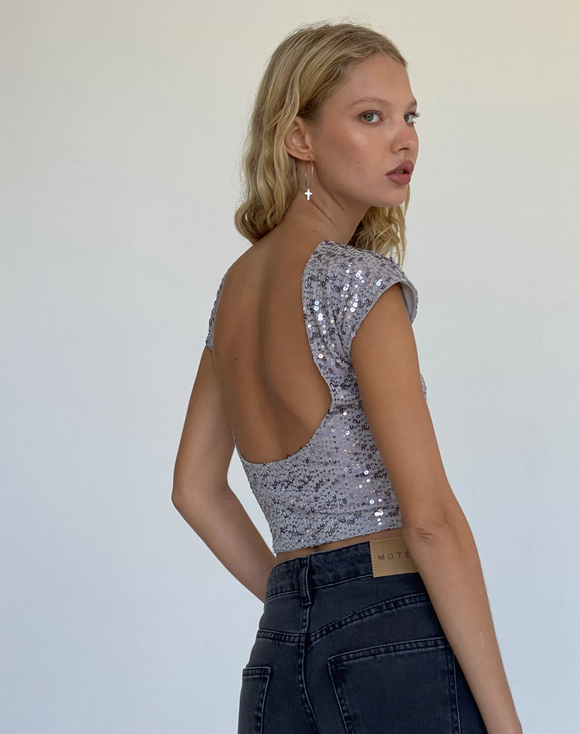 Discount Erika Backless Top In Silver Sequin GOING OUT TOPS | CROP TOPS