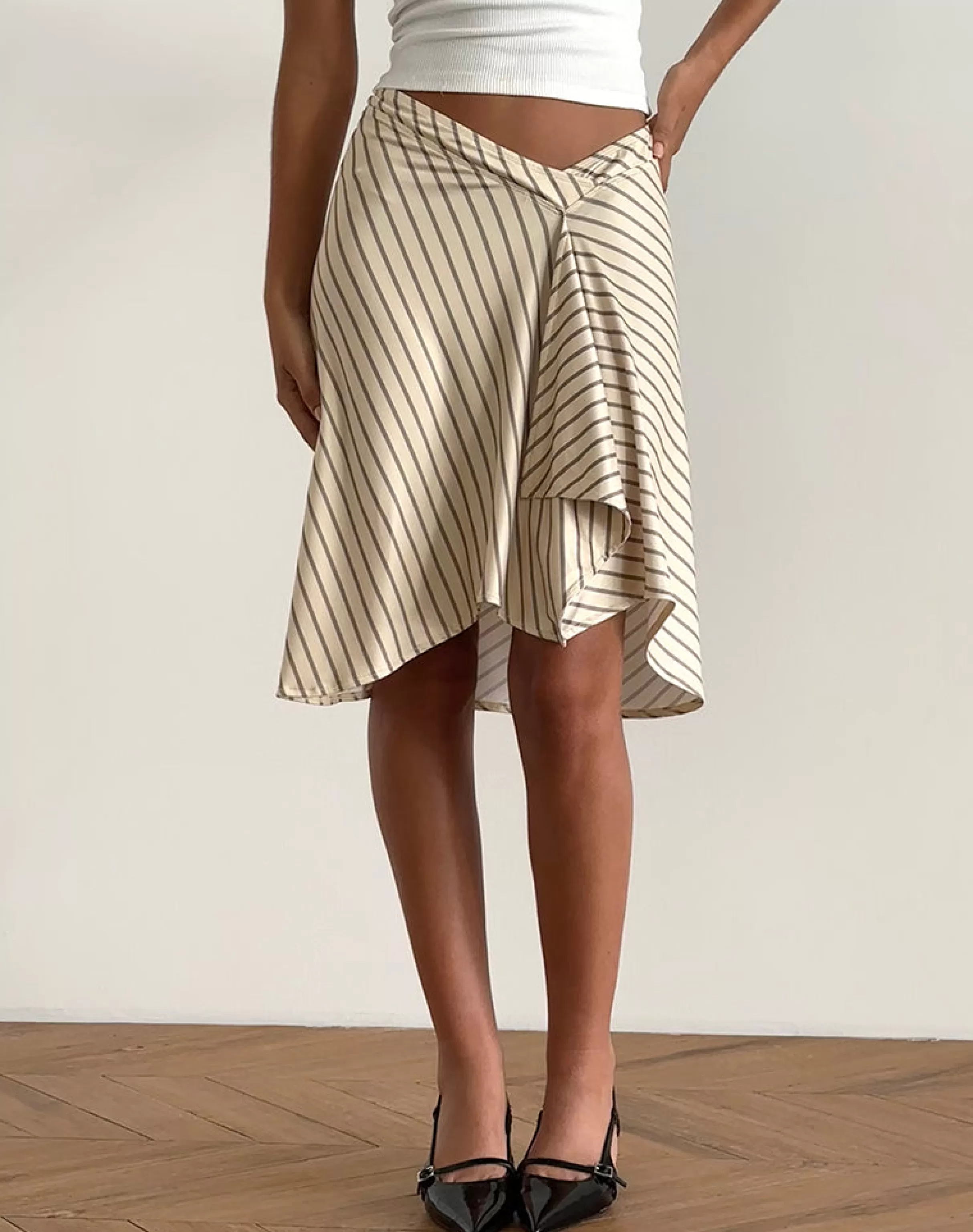 New Esmeray Midi Skirt In Yellow Diagonal Stripe PRINTED SKIRTS | A LINE SKIRTS