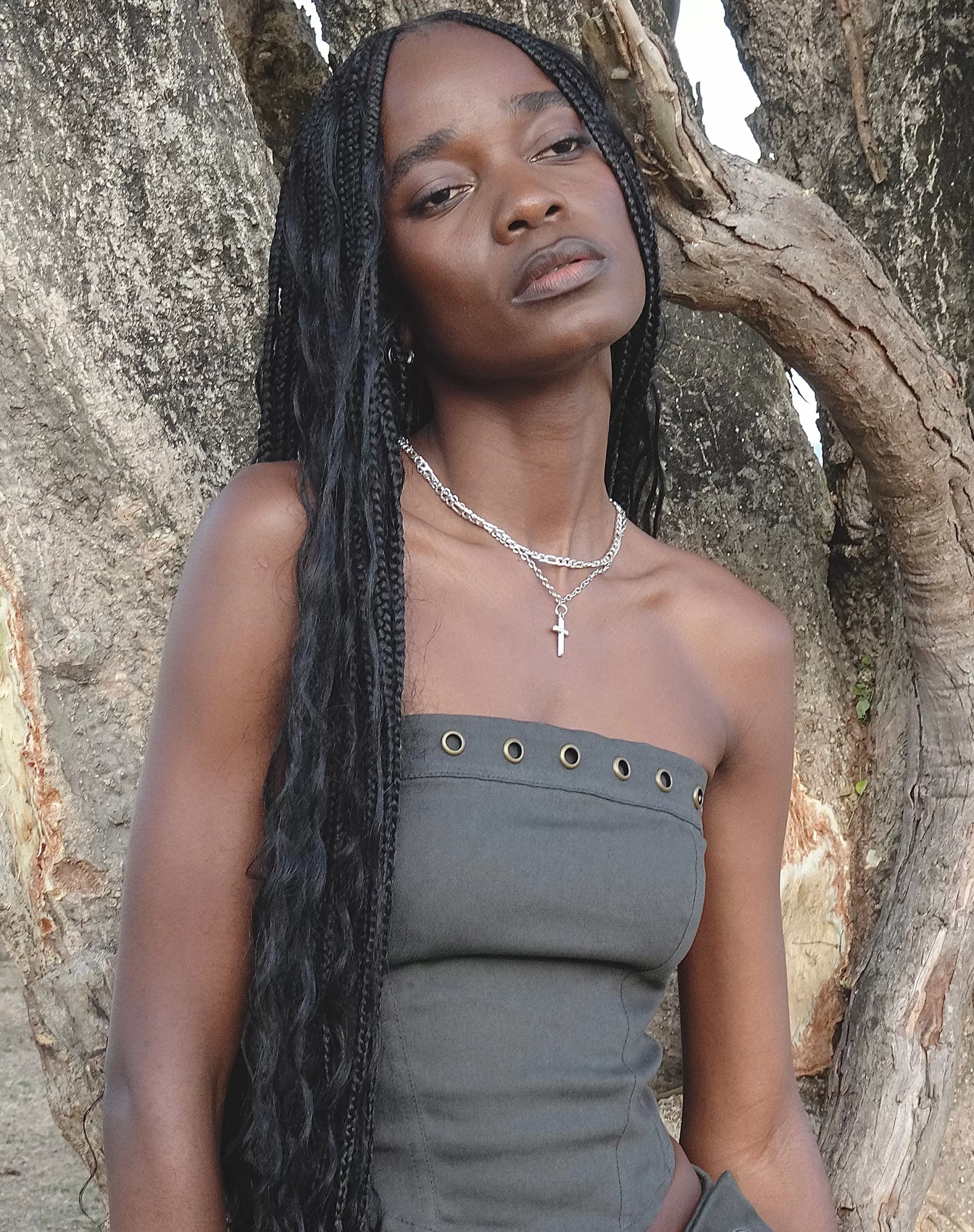New Estel Eyelet Bandeau Top In Charcoal Grey TAILORING | SALE TOPS