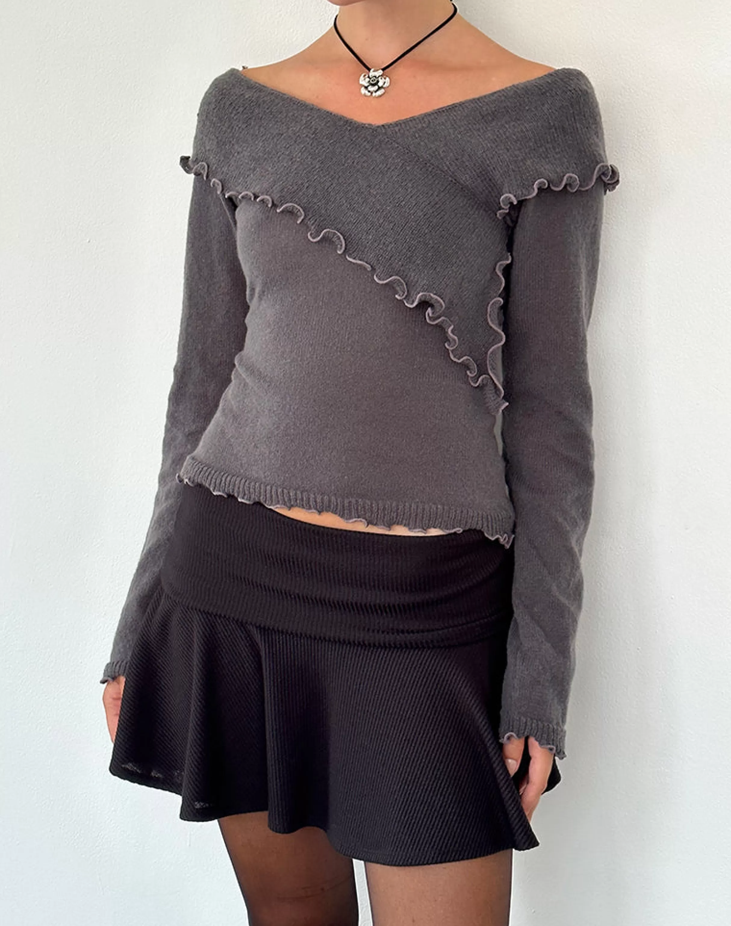 Store Febby Sheer Knit Jumper In Dark Charcoal JUMPERS