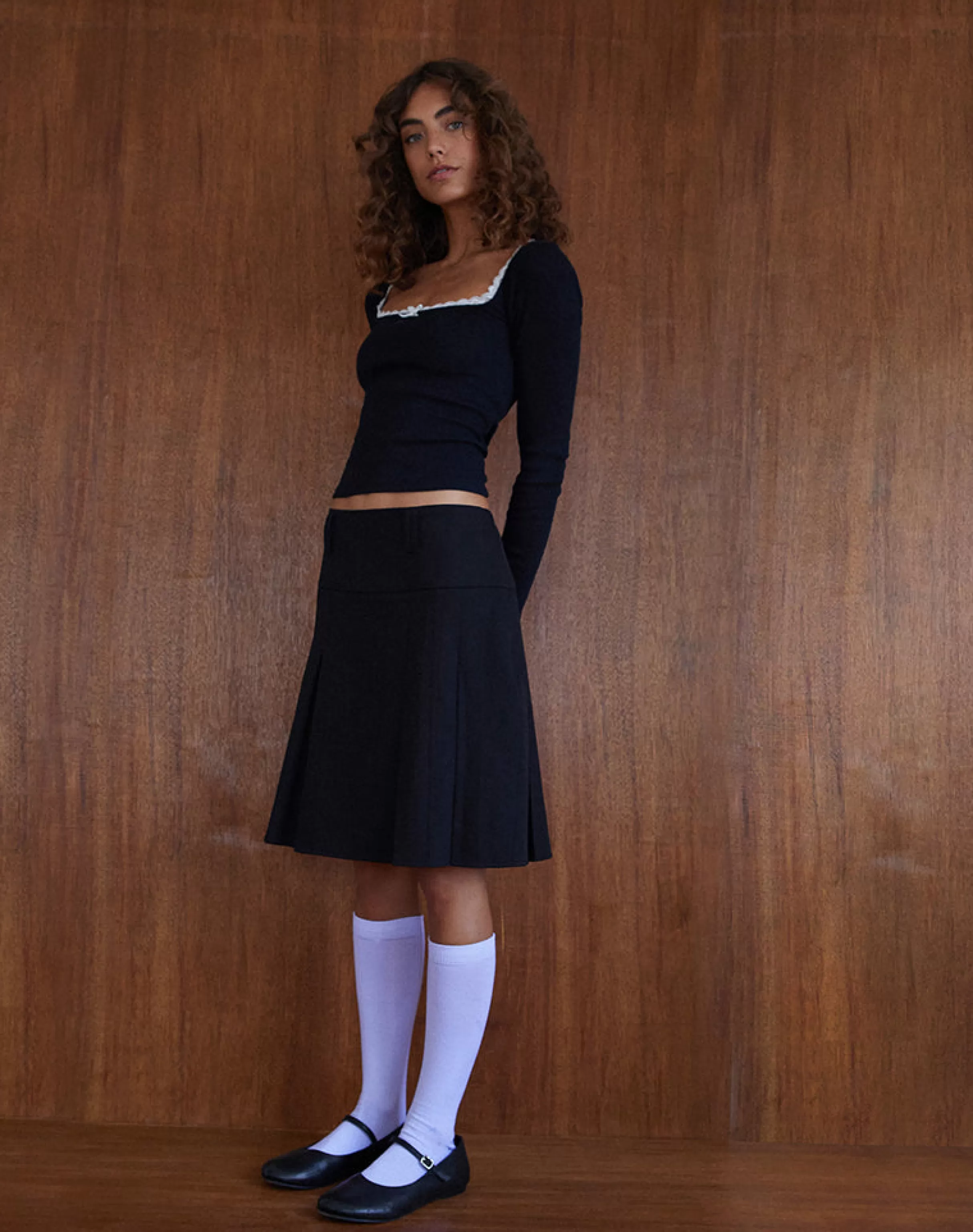 Hot Fermi Pleated Midi Skirt In Tailoring Black TAILORING | BASICS