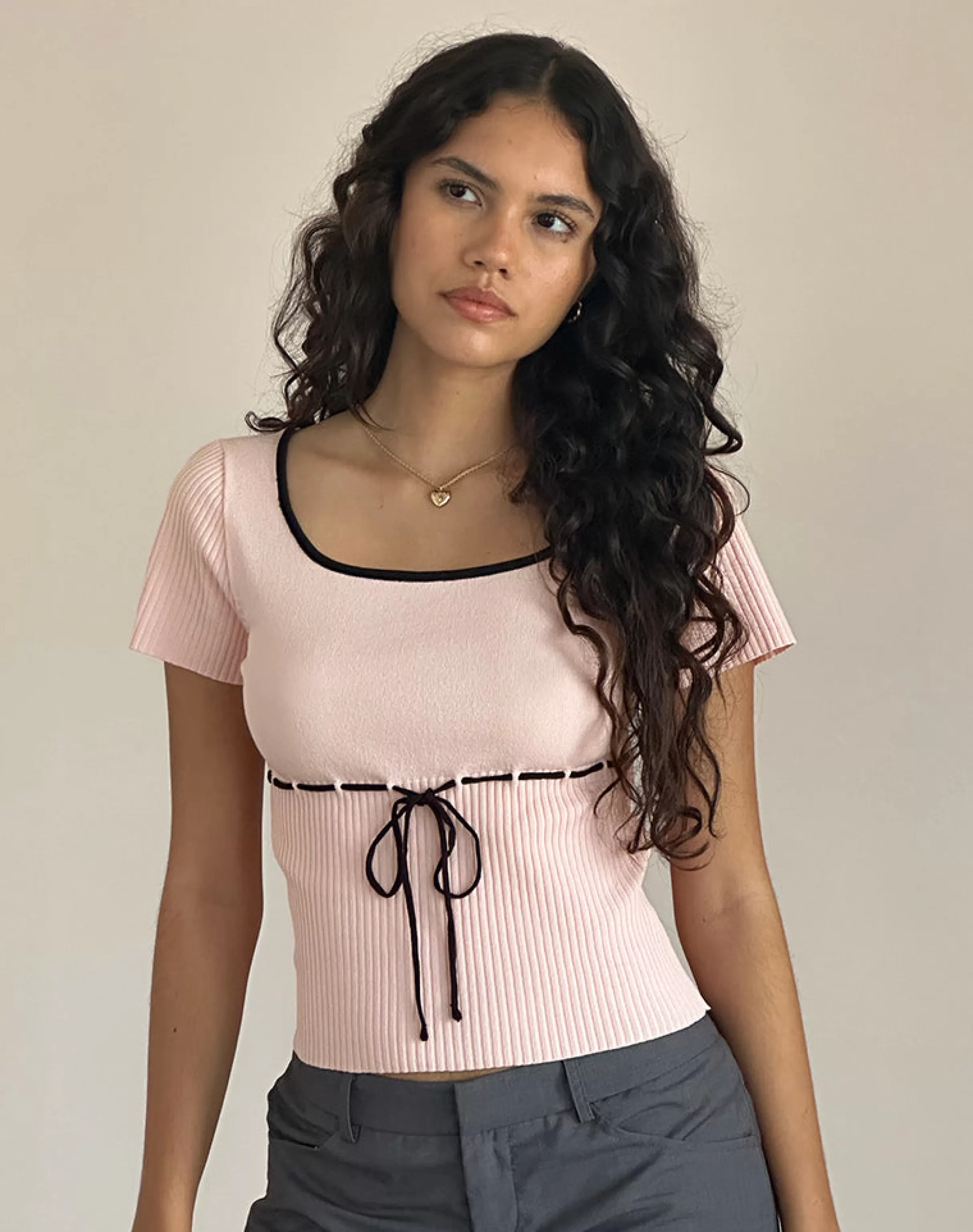 Clearance Frauke Top In Blush Pink With Black BASICS | BASIC TOPS