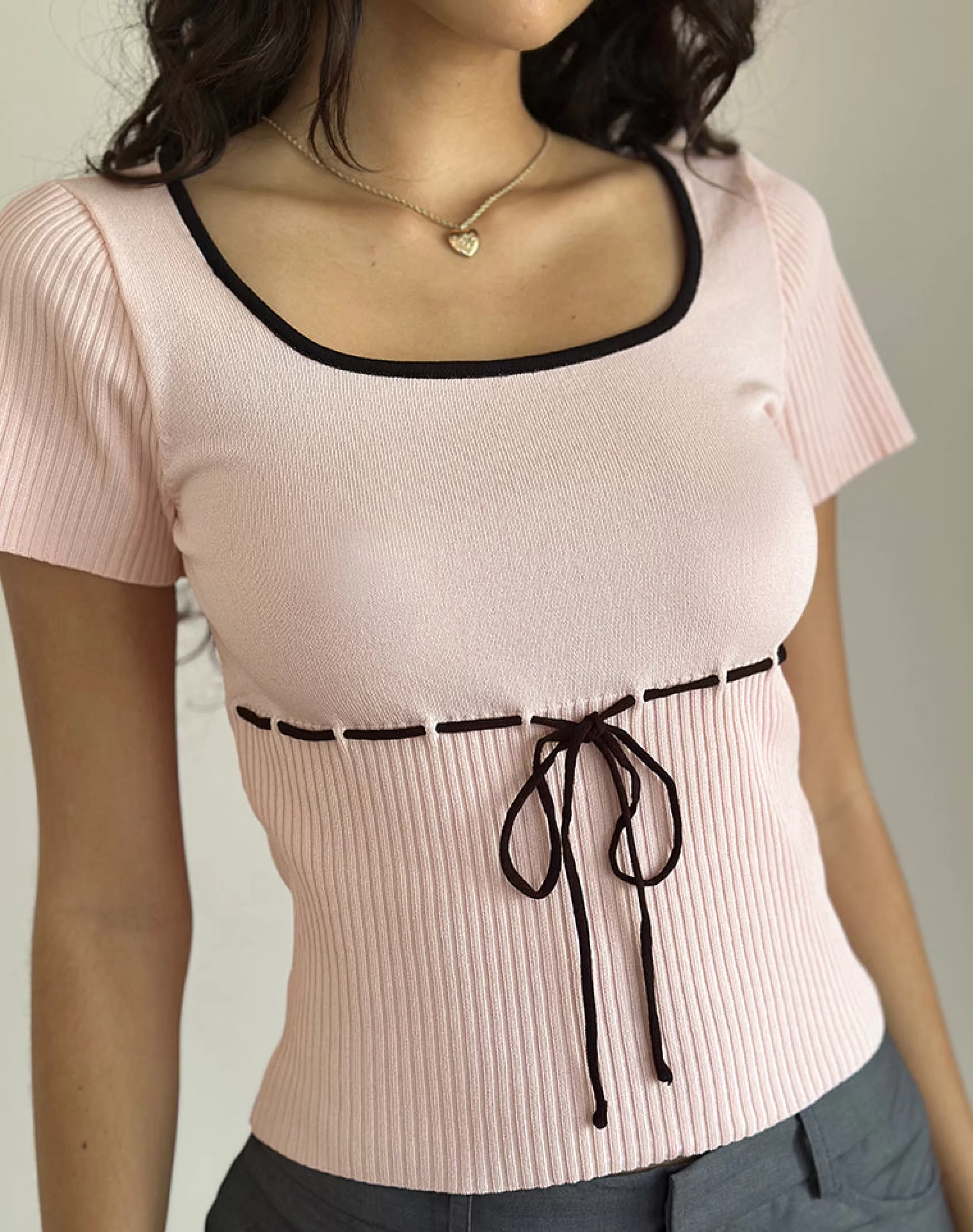 Clearance Frauke Top In Blush Pink With Black BASICS | BASIC TOPS