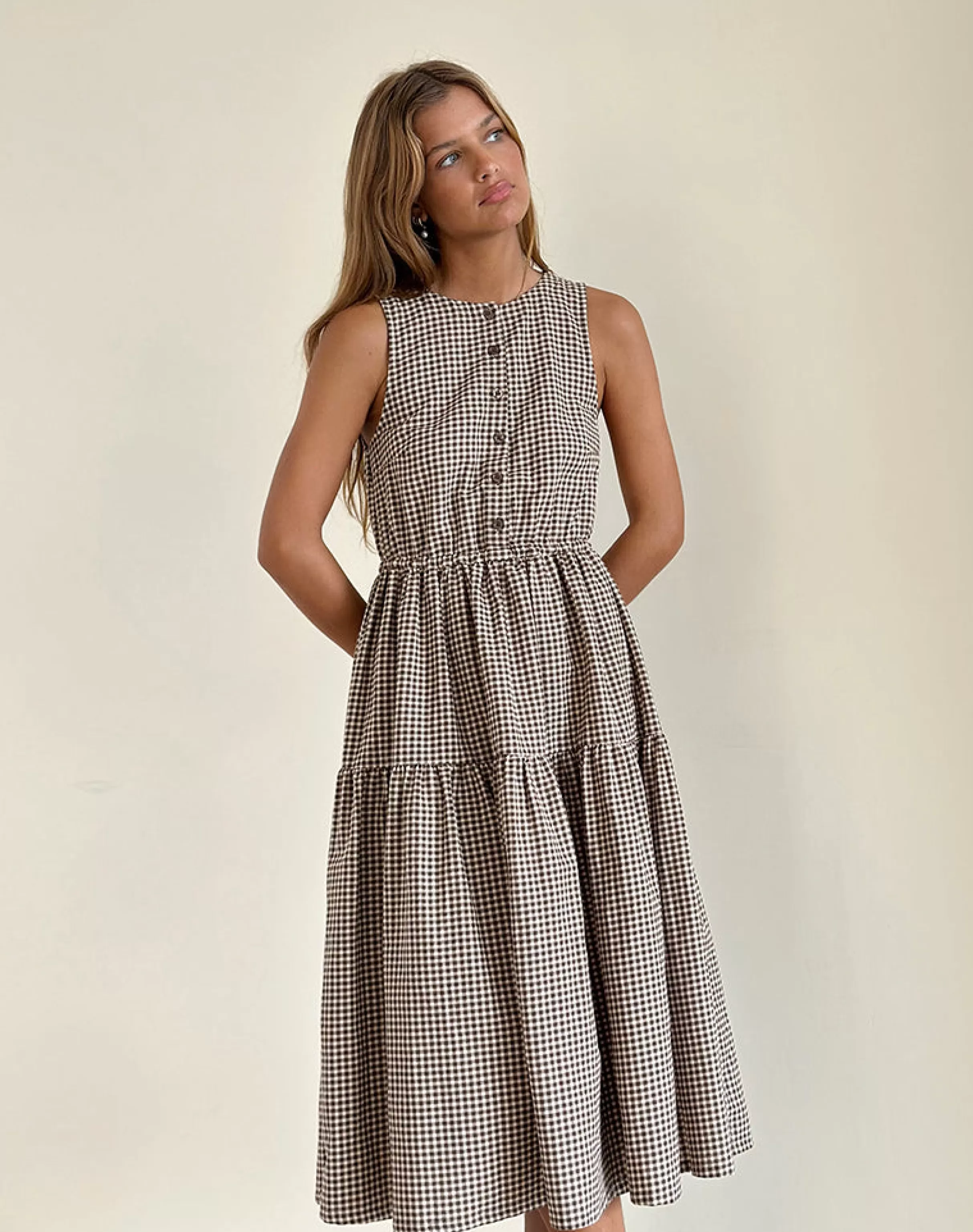 Discount Galuh Smock Dress In Mini Brown Gingham STRAWBERRY MILK | STRAWBERRY GIRL