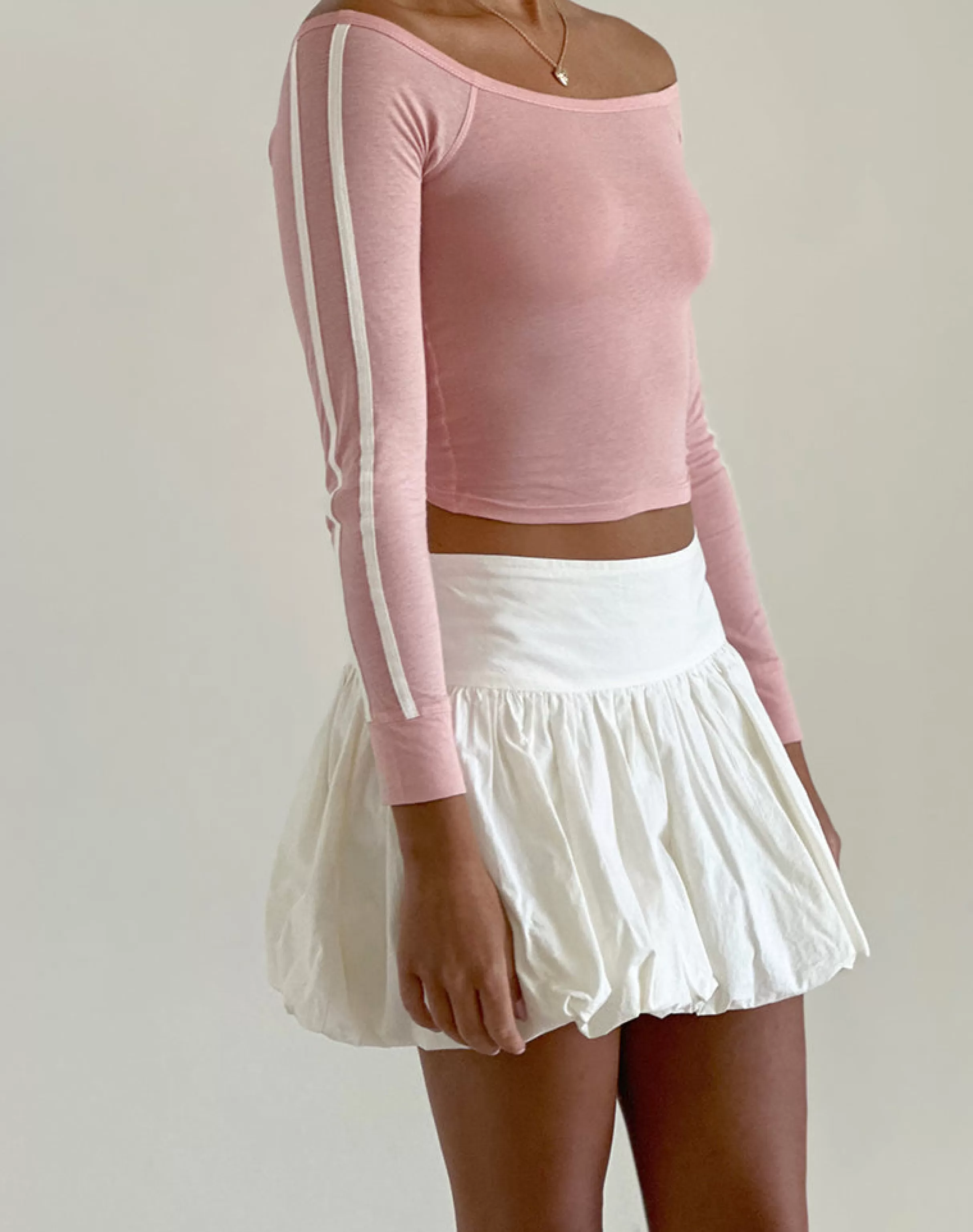 Fashion Gavya Bardot Long Sleeve Top In Pink Lady With White Stripe BASIC TOPS | LONG SLEEVE TOPS
