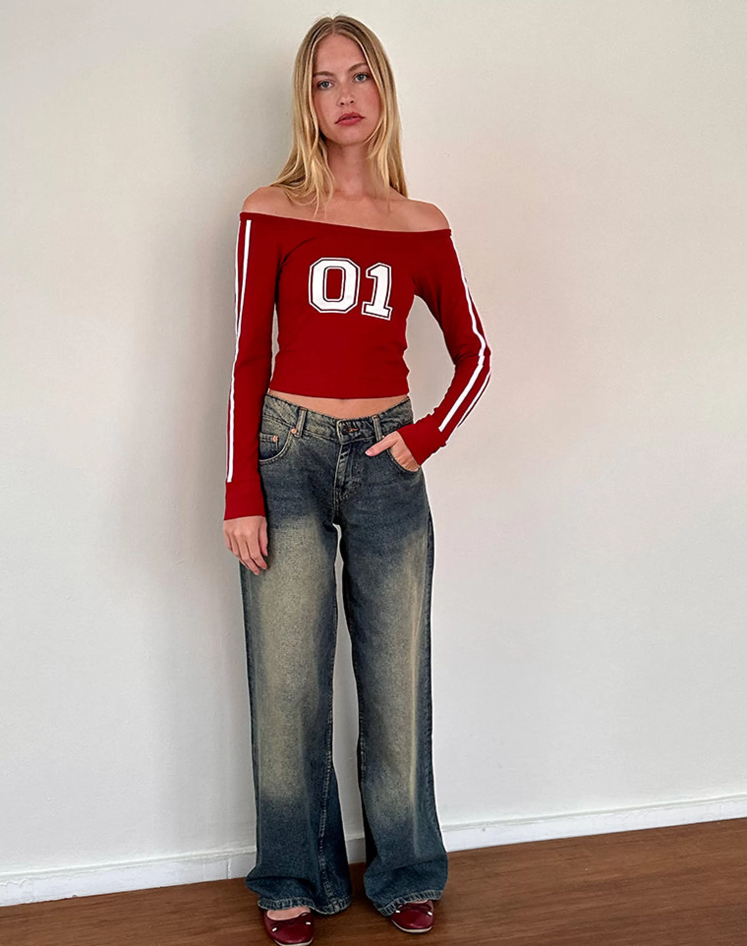Online Gavya Long Sleeve Bardot Top In PRINTED TOPS