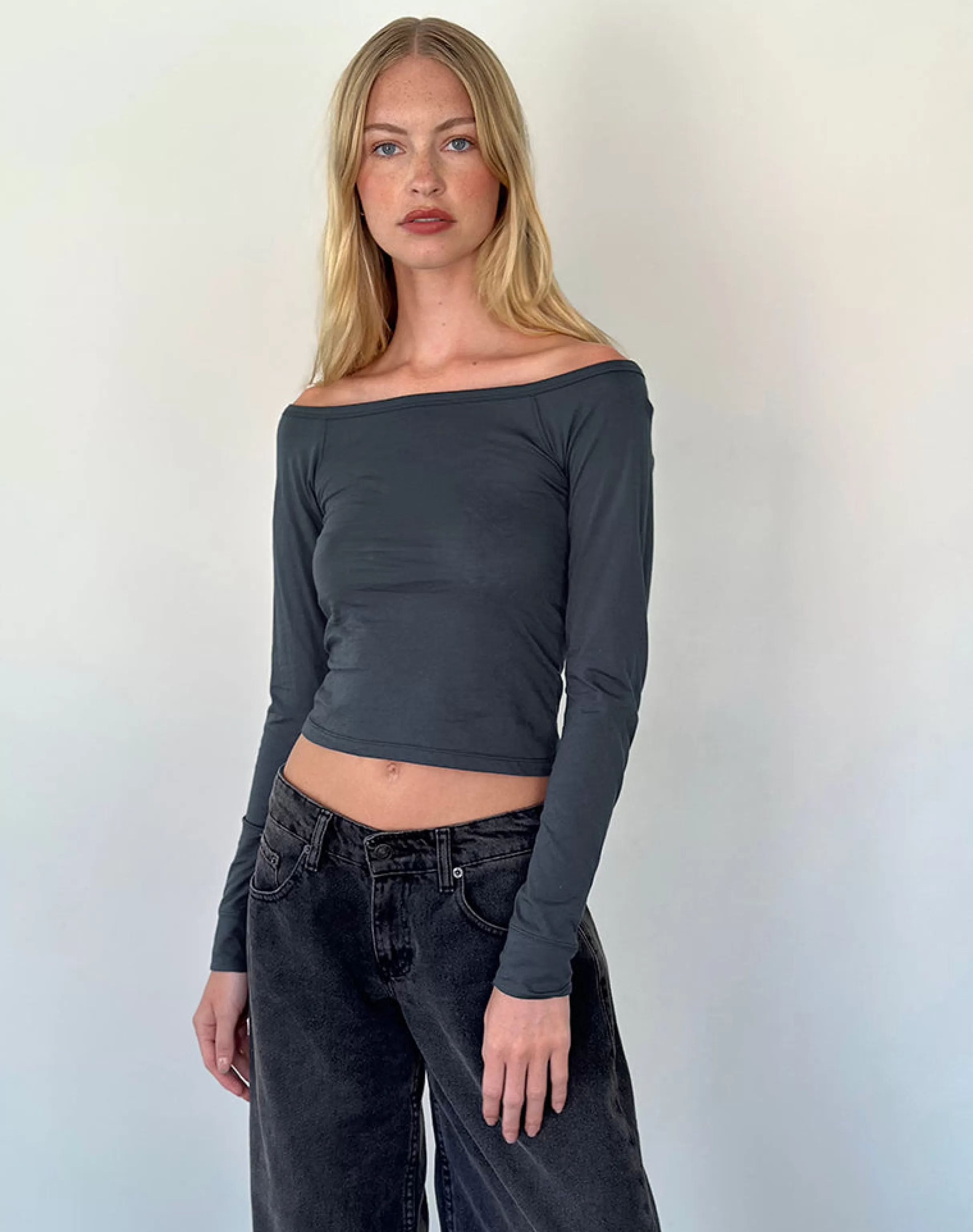 Cheap Gavya Long Sleeve Bardot Top In BASICS | CROP TOPS
