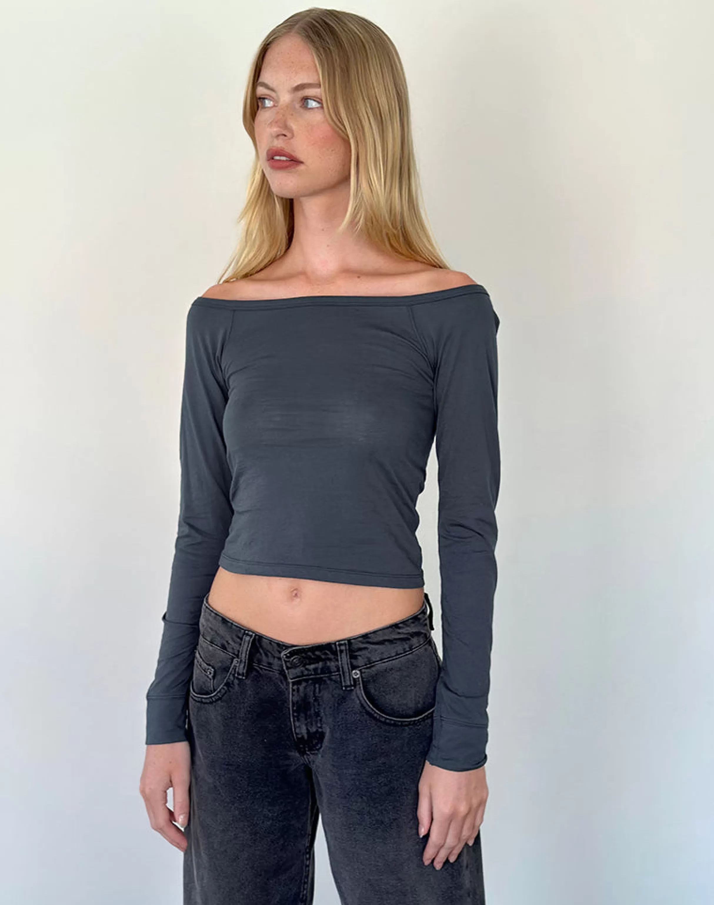 Cheap Gavya Long Sleeve Bardot Top In BASICS | CROP TOPS
