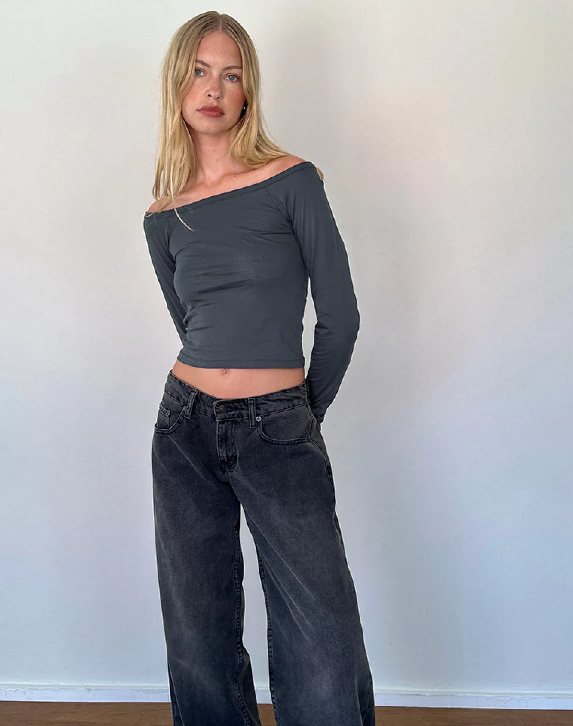 Cheap Gavya Long Sleeve Bardot Top In BASICS | CROP TOPS