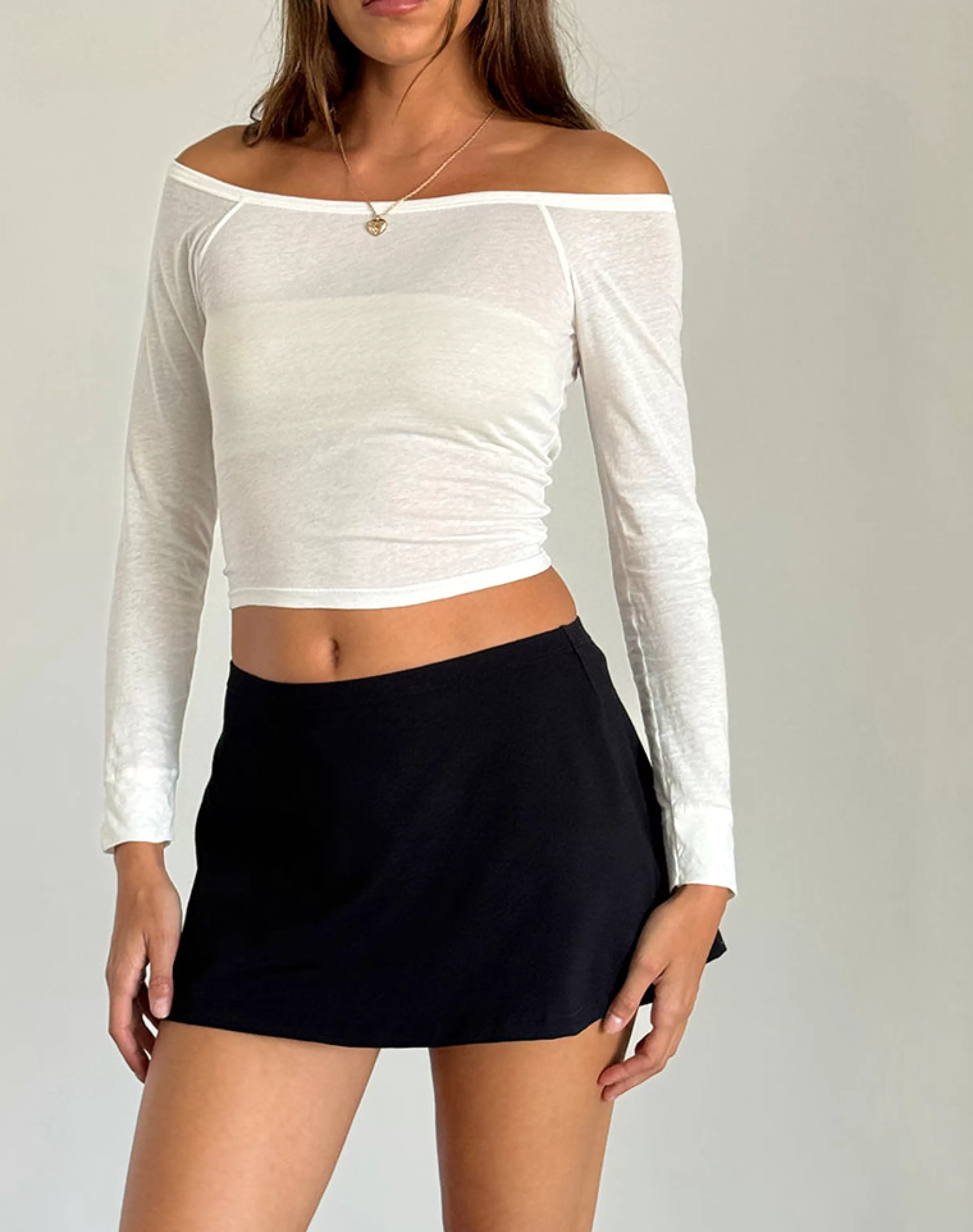 Shop Gavya Long Sleeve Bardot Top In BASICS | LONG SLEEVE TOPS