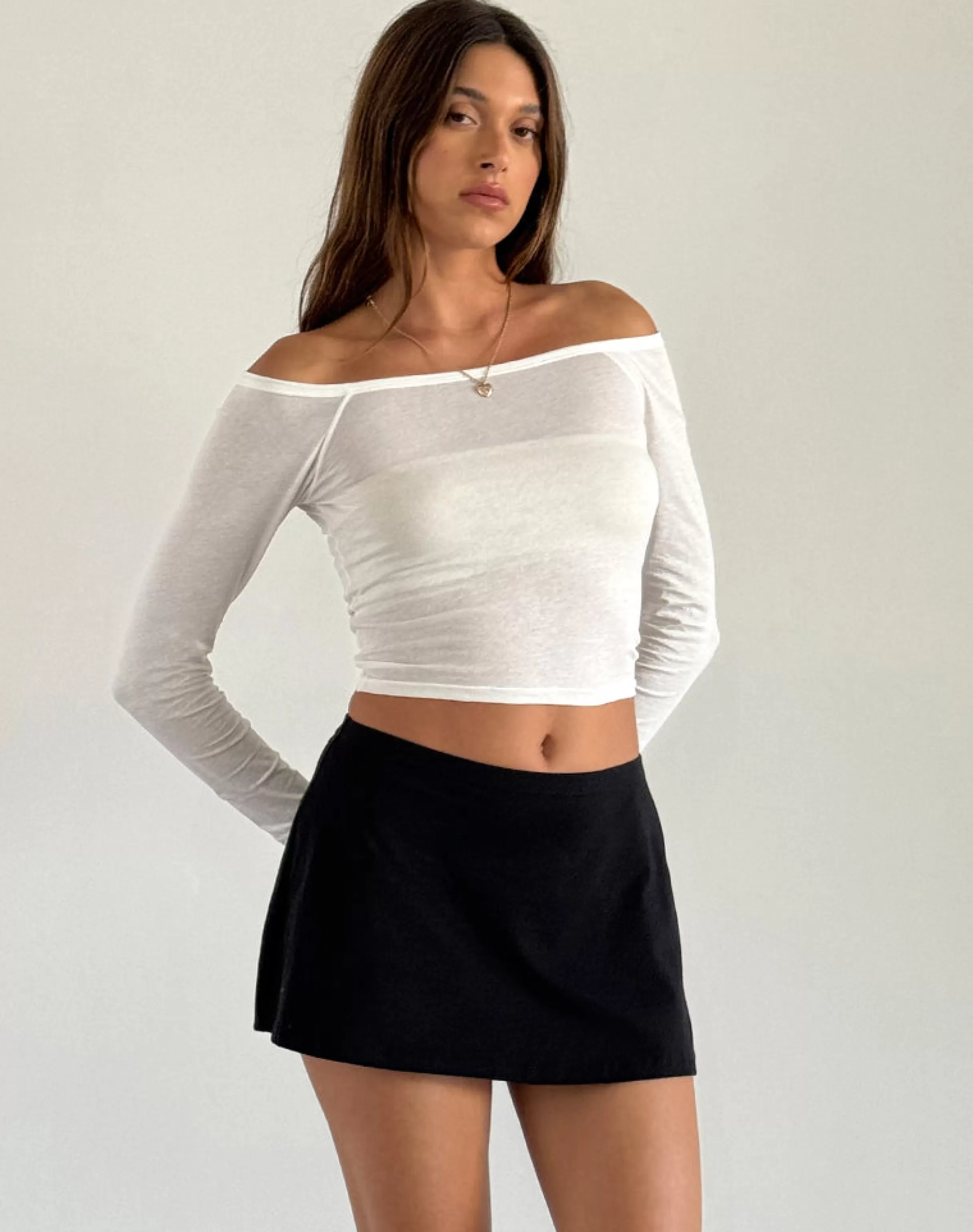 Shop Gavya Long Sleeve Bardot Top In BASICS | LONG SLEEVE TOPS