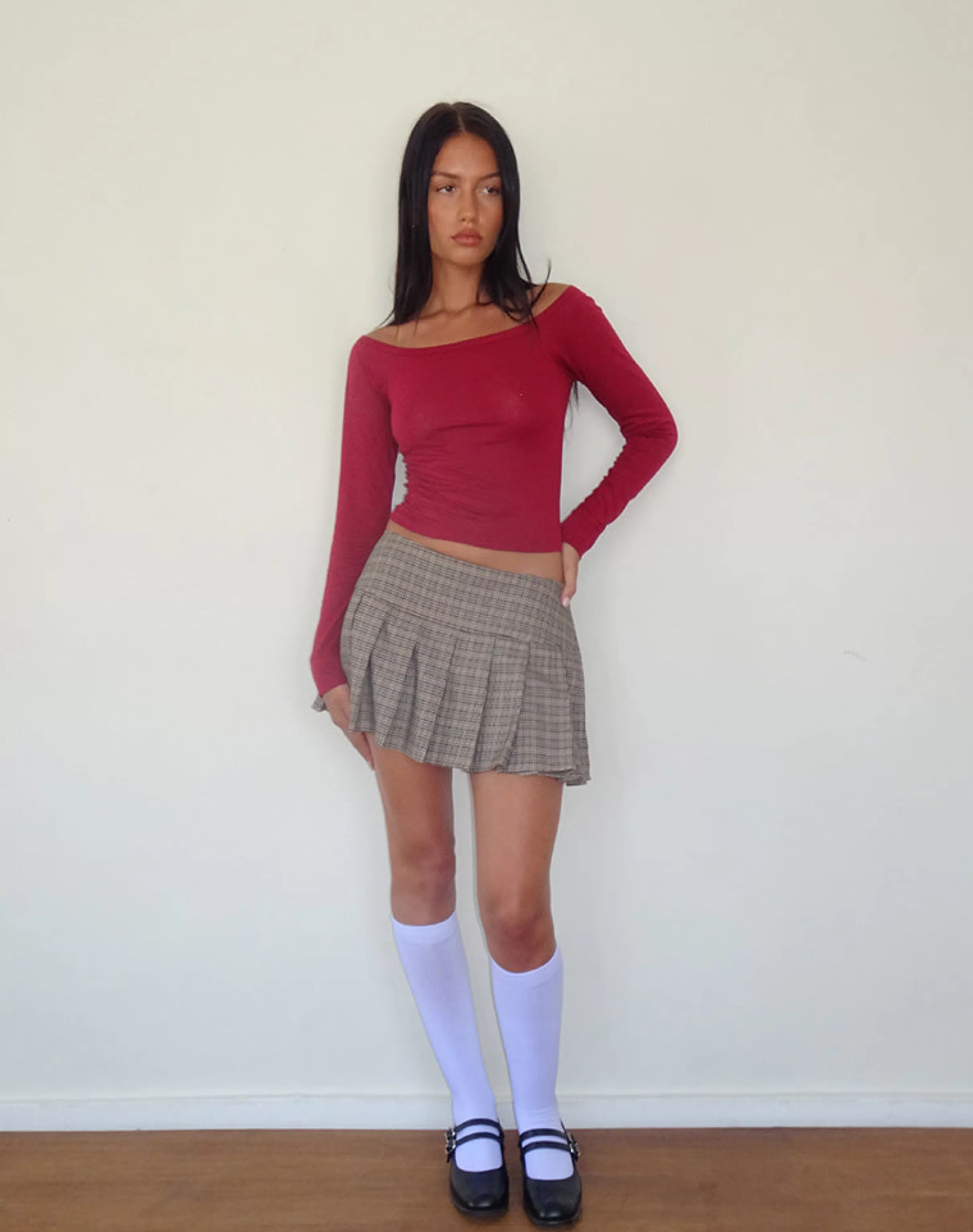 Flash Sale Gavya Long Sleeve Tissue Jersey Bardot Crop Top In BASICS | BASIC TOPS
