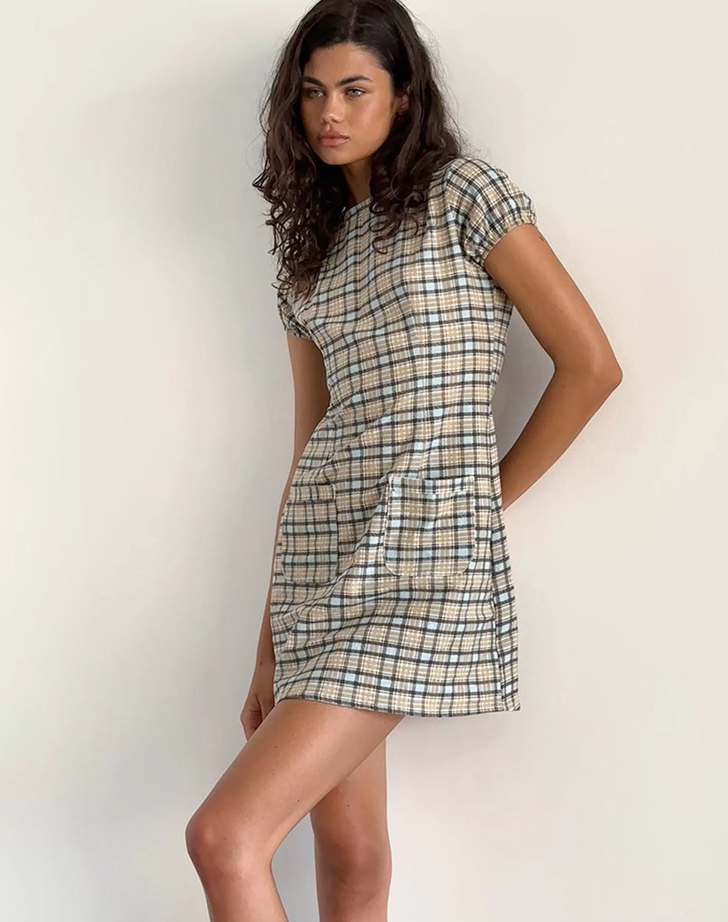Shop Gingka Mini Dress In Pastel Blue Tartan SWEET AS PIE | DAY DRESSES