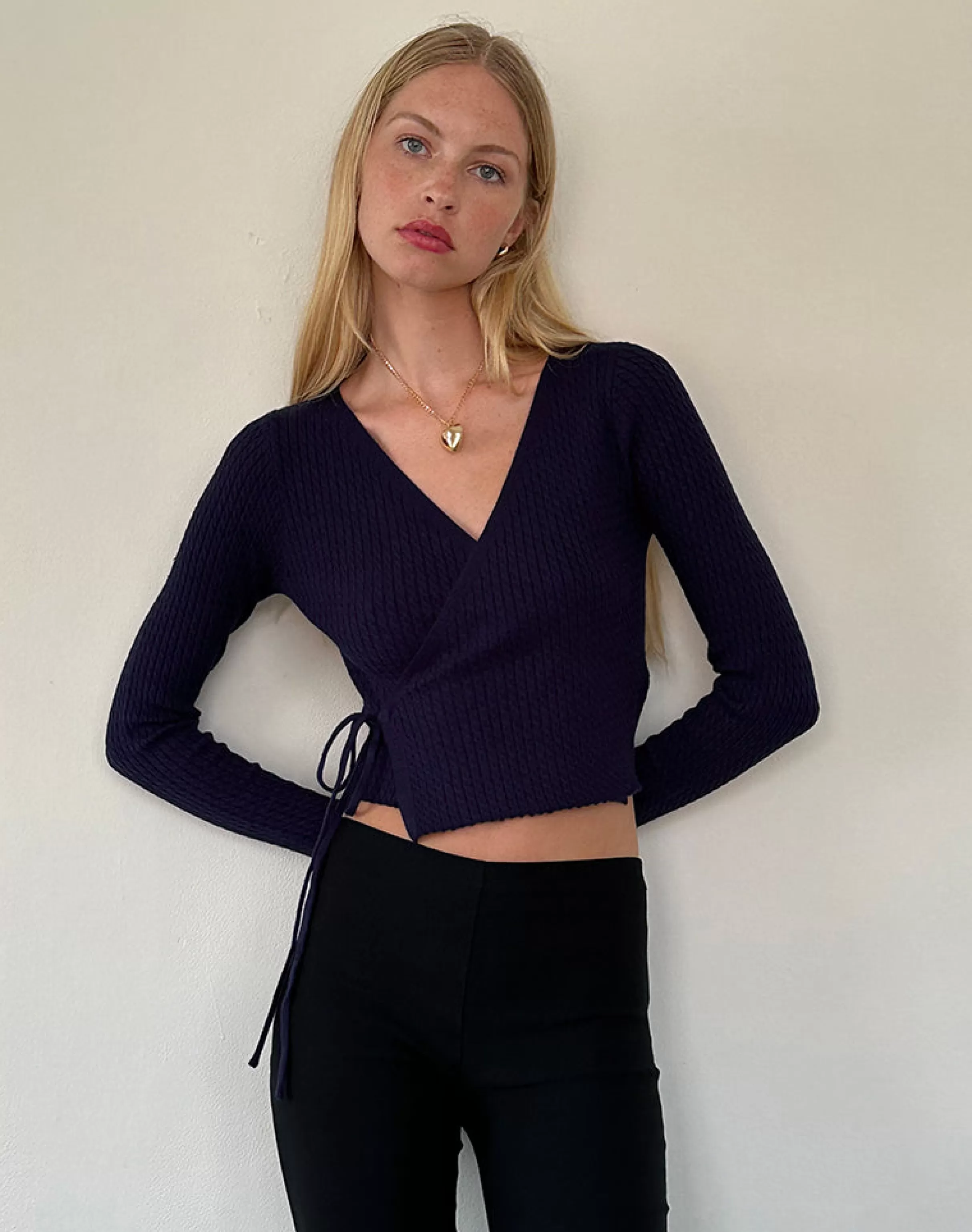 Online Gisela Knitted Wrap Cardigan In Midnight Blue BISOUS | CARDIGANS