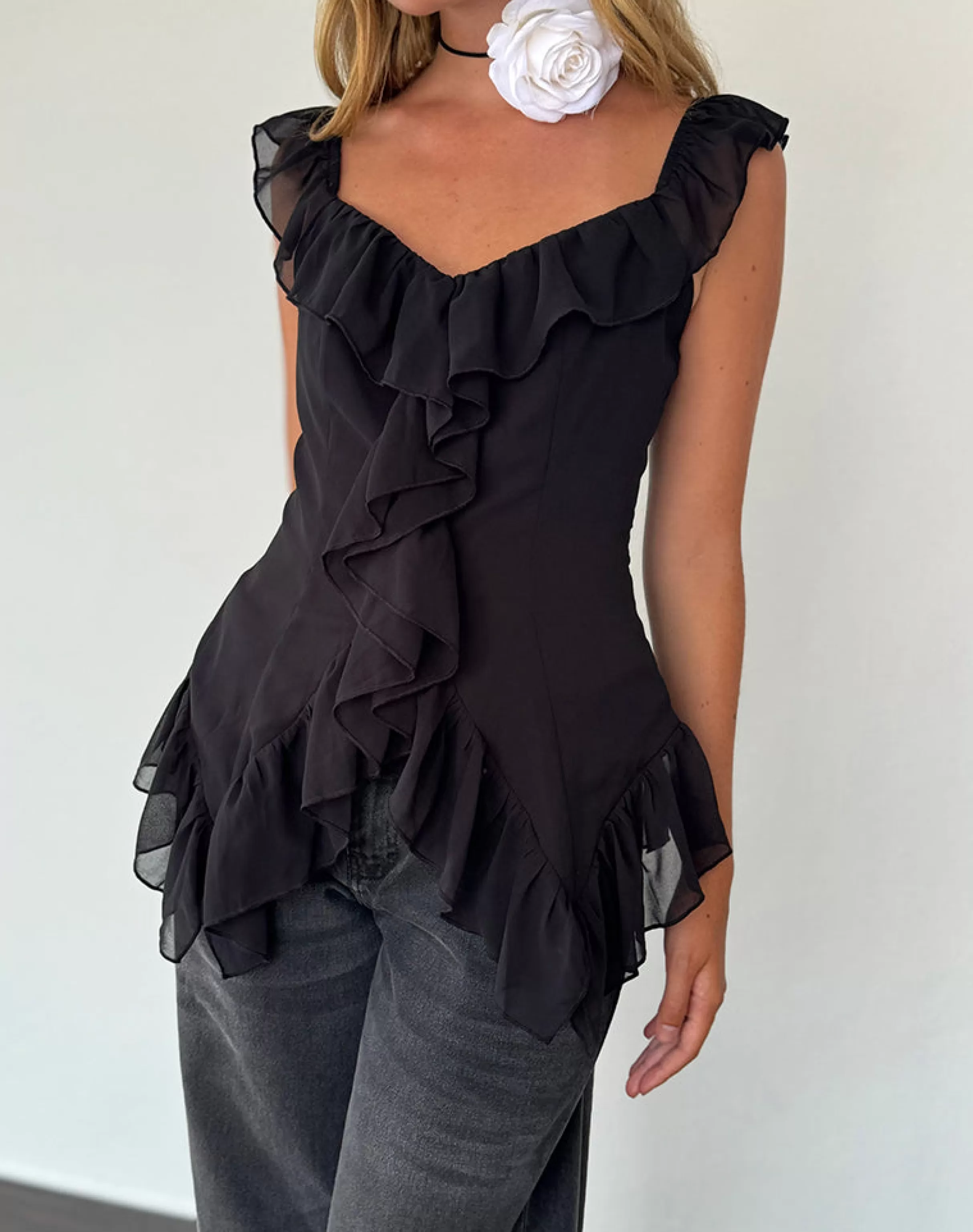 Flash Sale Glaiza Ruffle Cami Top In Black GOING OUT TOPS