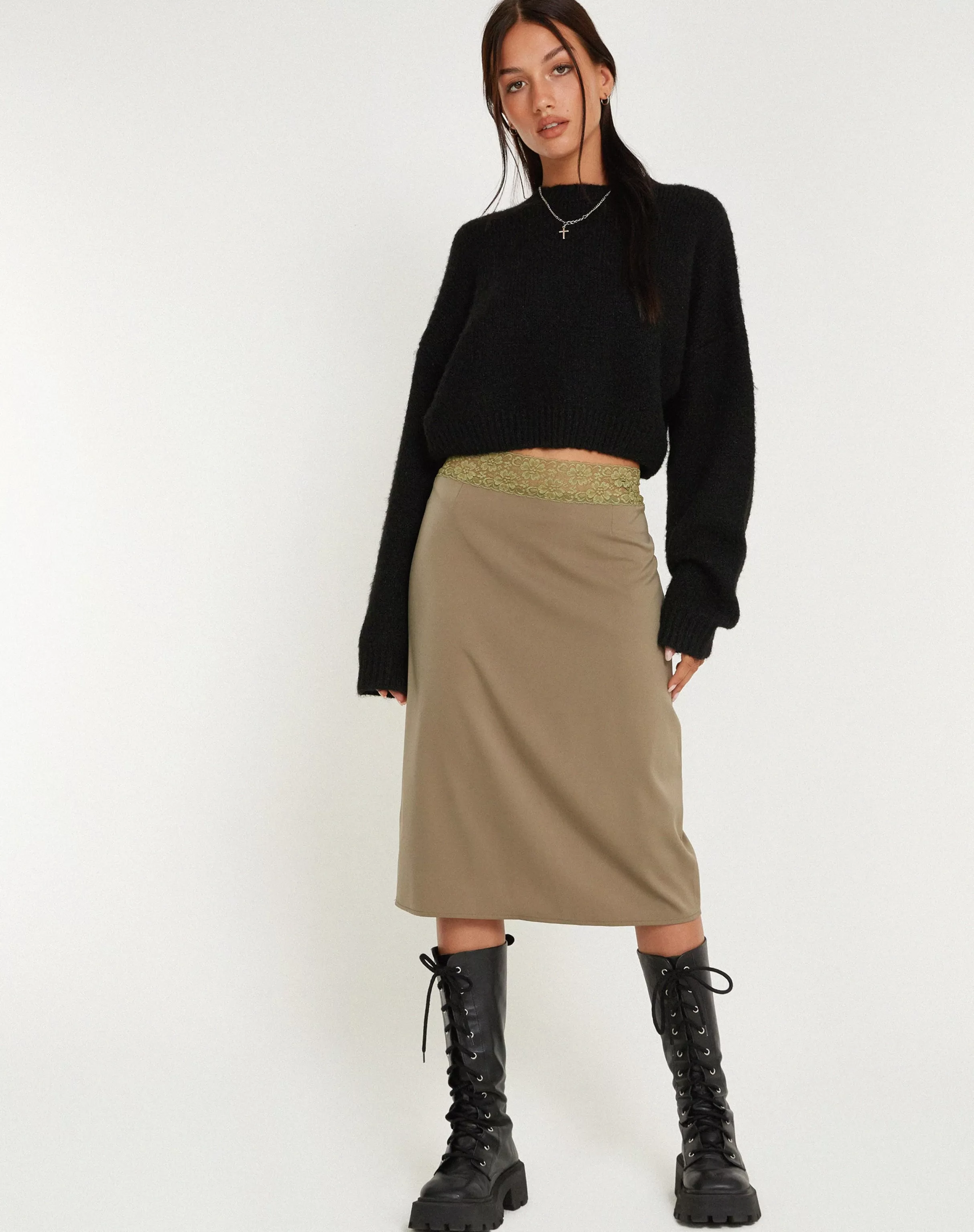New Golda Midi Skirt In Satin Avocado SALE SKIRTS | MIDI SKIRTS