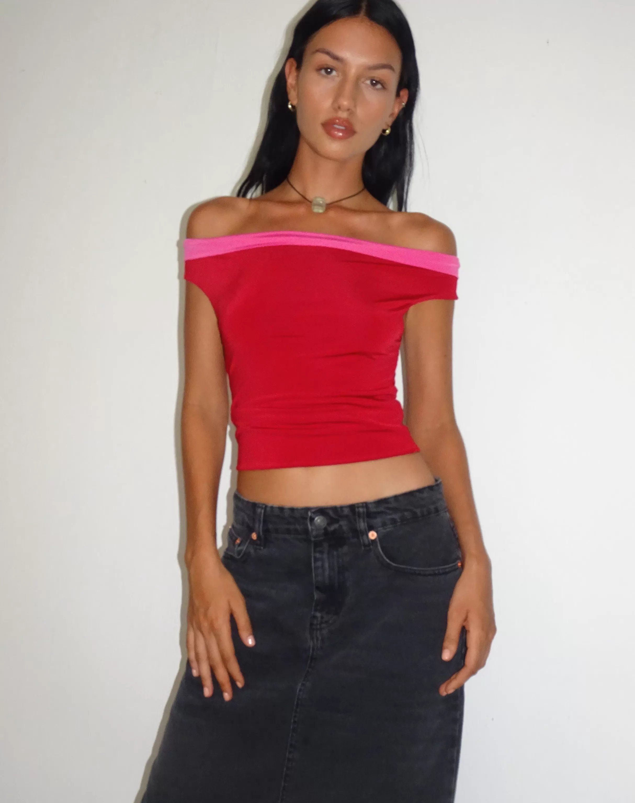 Cheap Halle Bardot Top In Red Pink BANDEAU TOPS