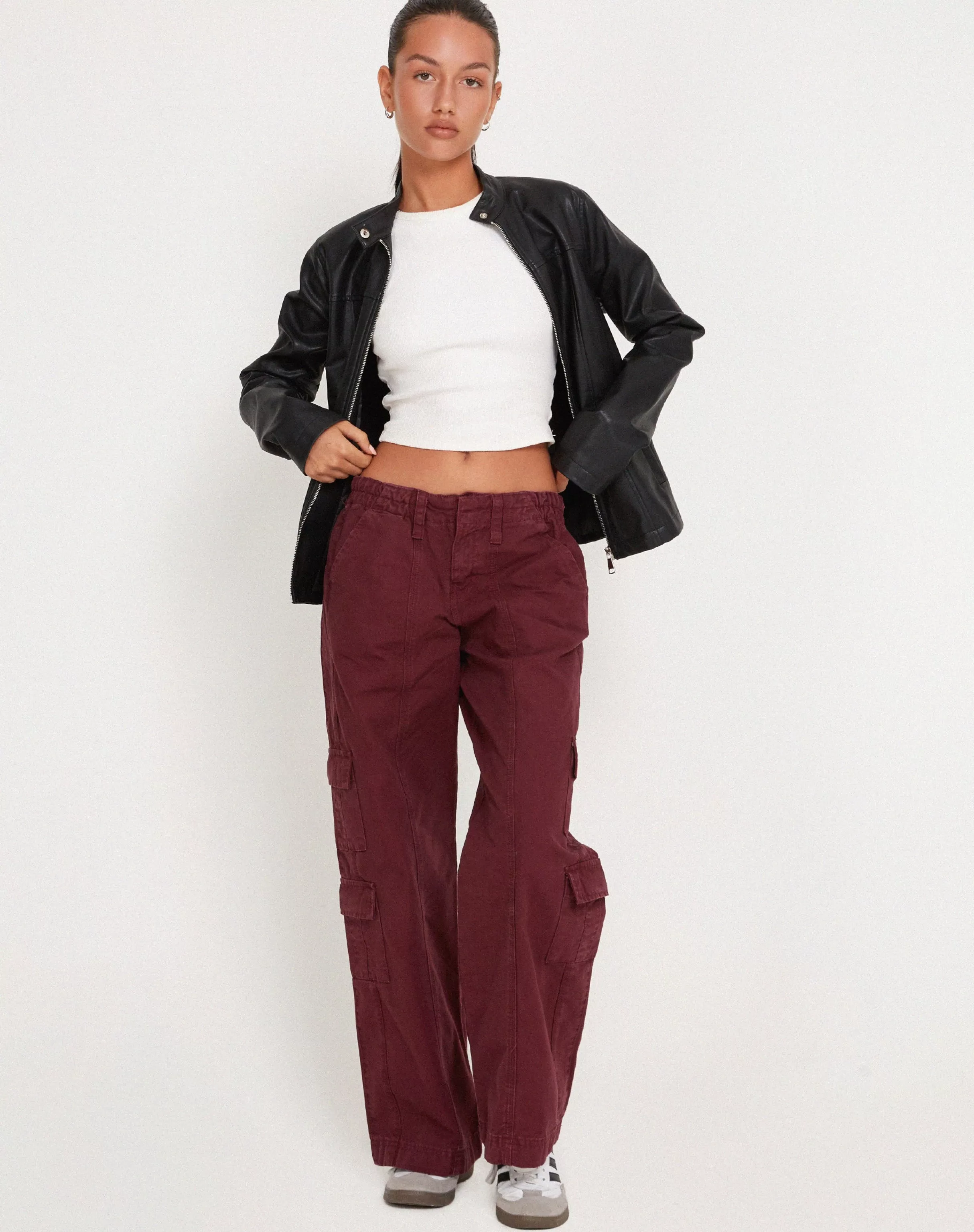 Online Hansa Cargo Trouser In Burgundy SALE TROUSERS