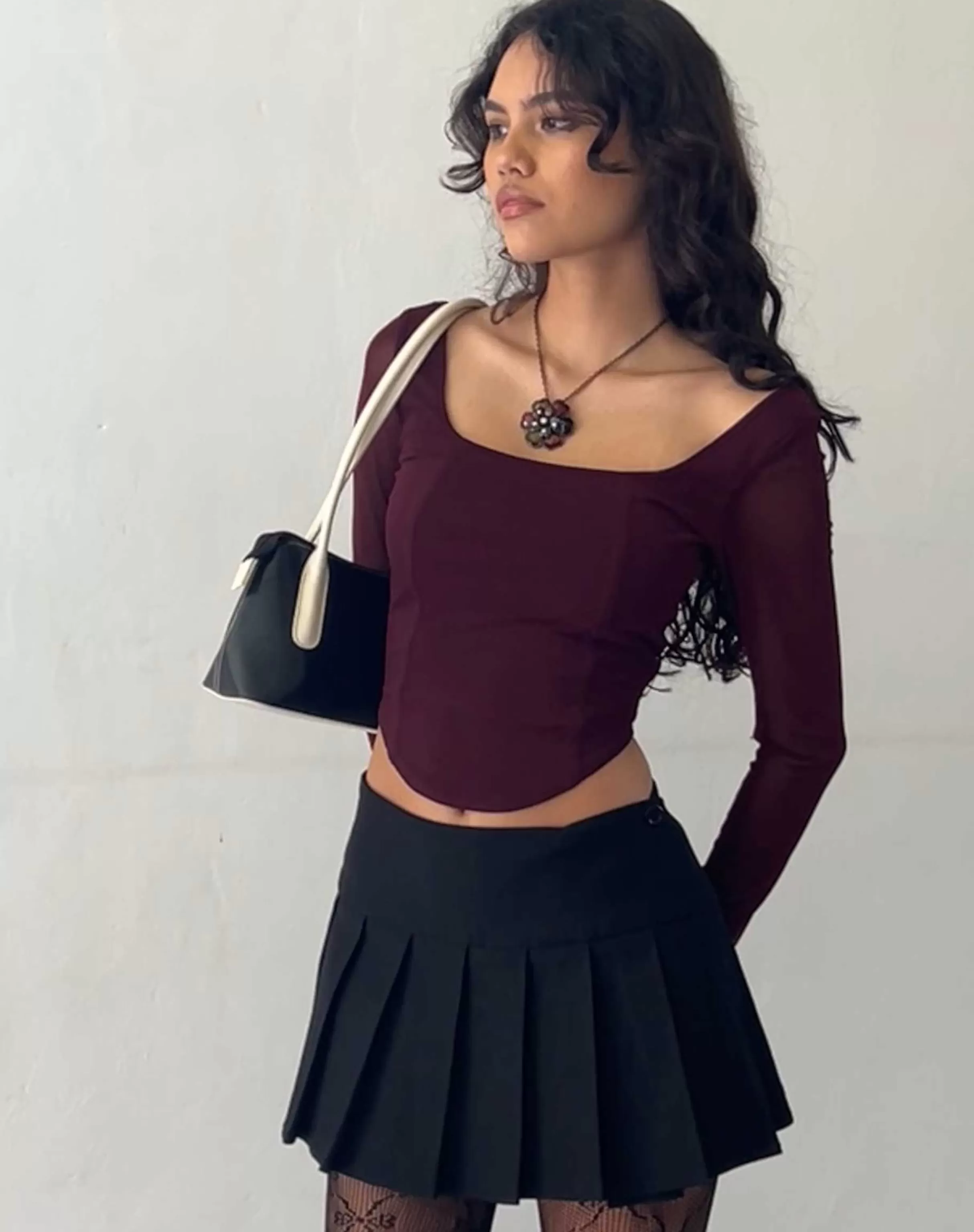 Discount Helsiva Long Sleeve Crop Top In Mesh Burgundy CROP TOPS | LONG SLEEVE TOPS