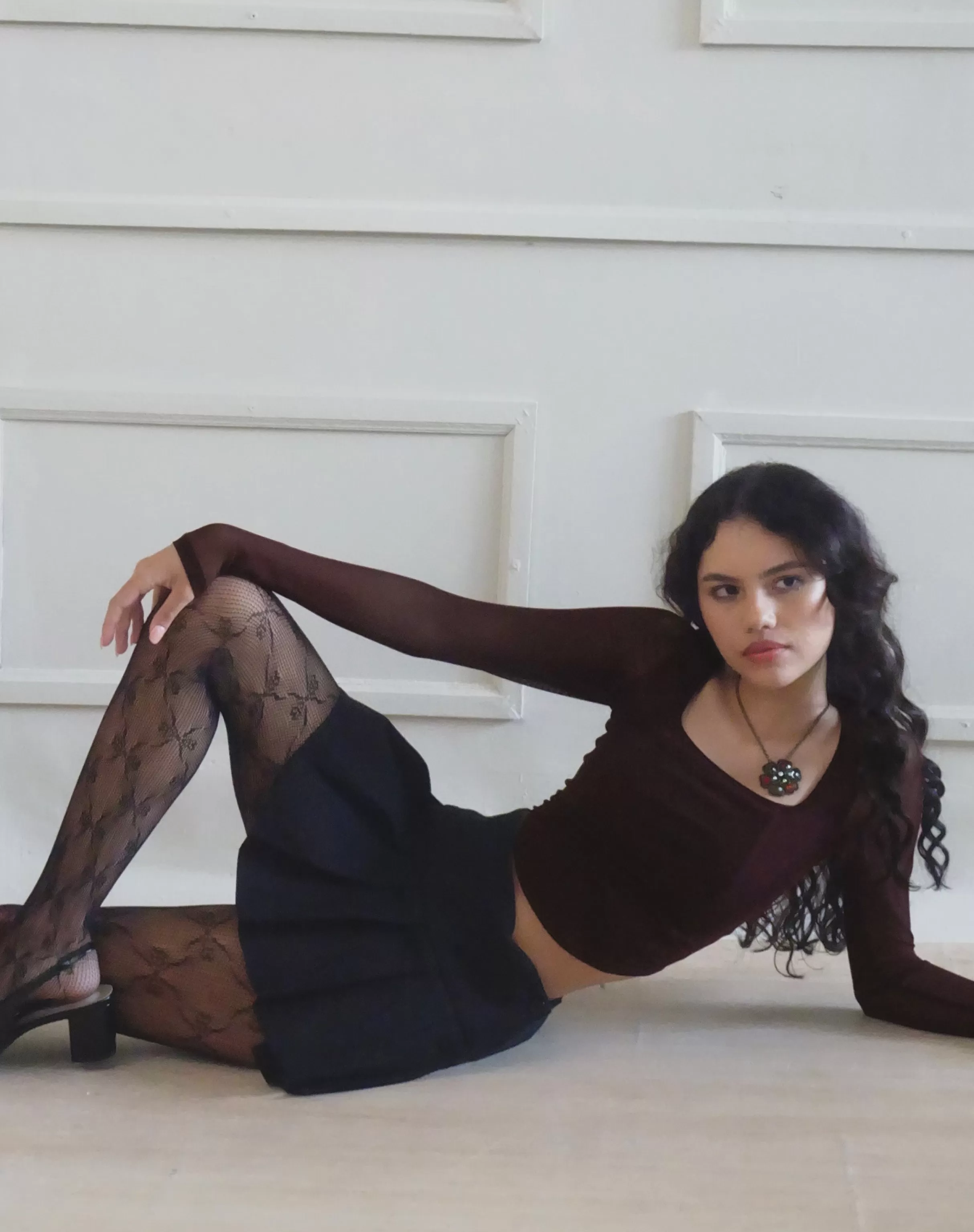 Discount Helsiva Long Sleeve Crop Top In Mesh Burgundy CROP TOPS | LONG SLEEVE TOPS