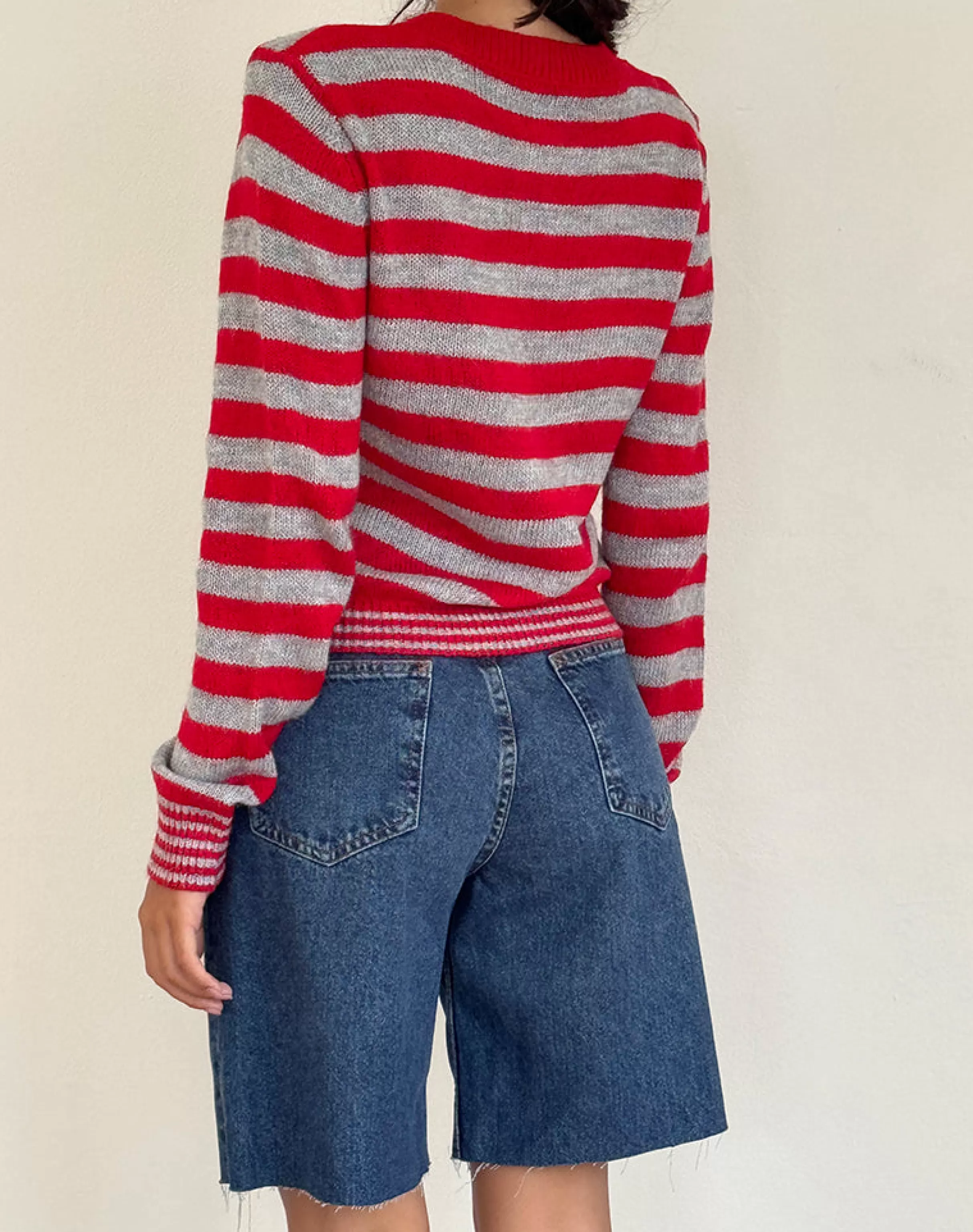 Fashion Henidar Cardigan In Red And Grey Stripe With Cherry Emb SWEET AS PIE | CARDIGANS