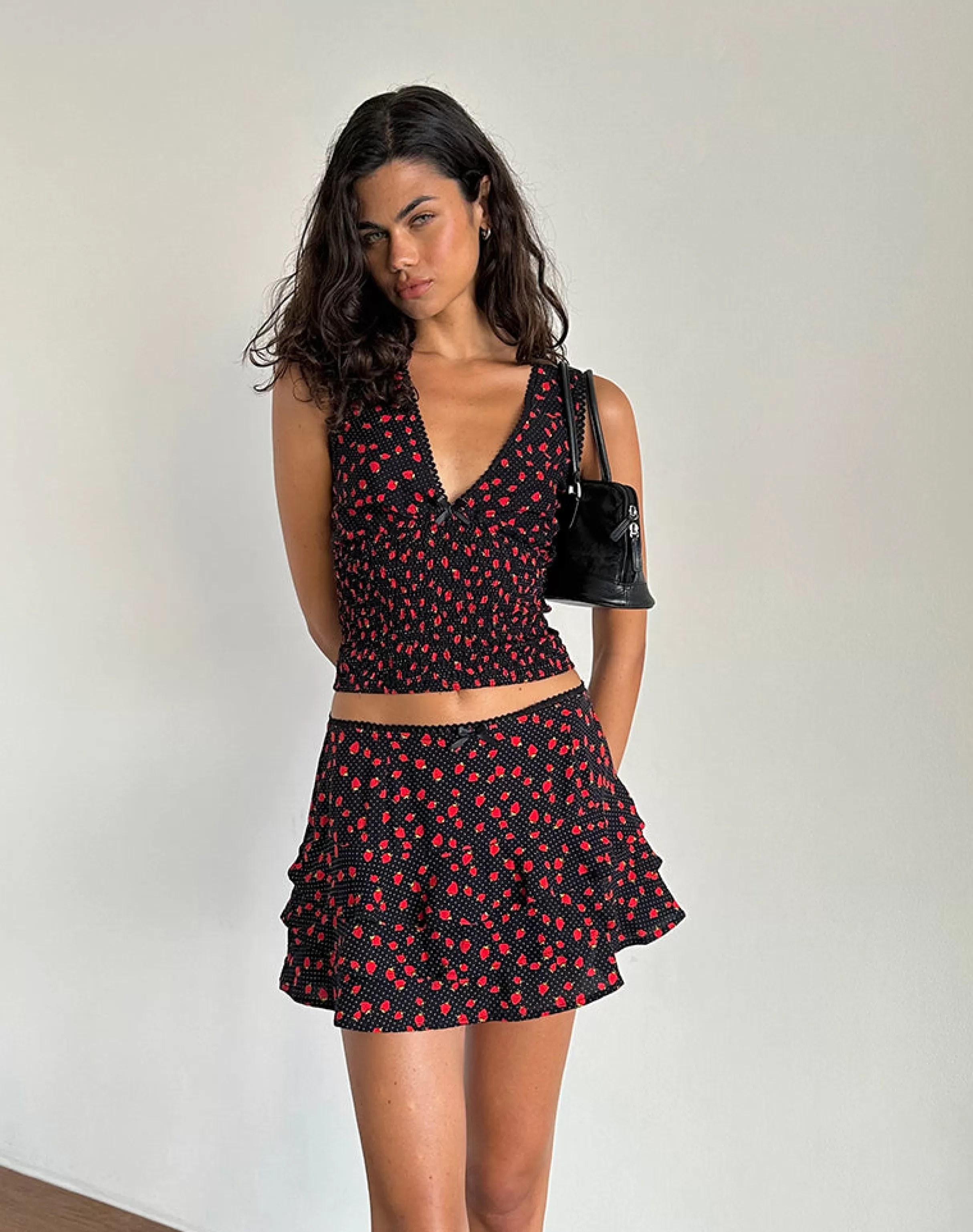 Hot Hevalis Top In Strawberry Polka Black SWEET AS PIE | CO-ORDS