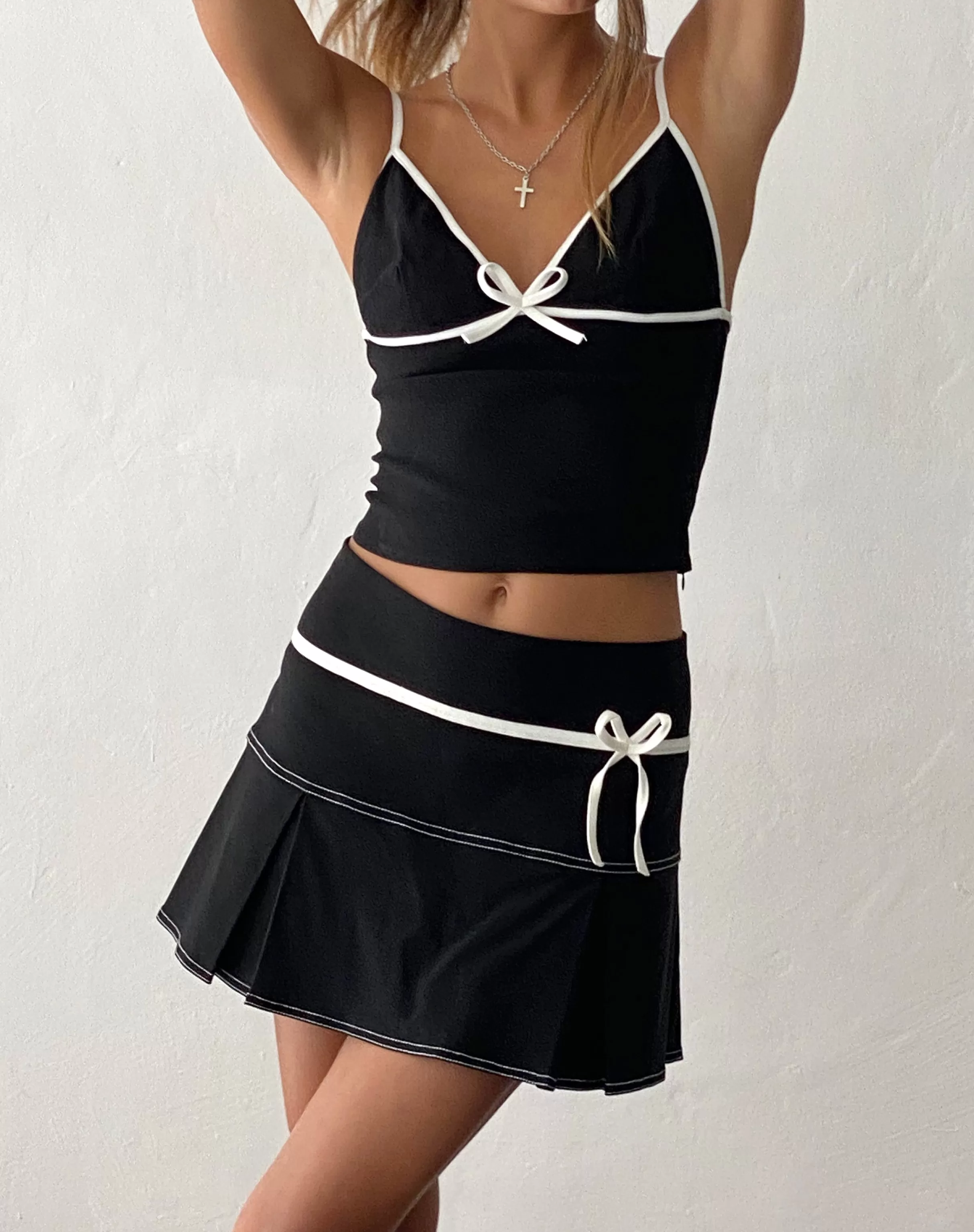 Best Istari Bow Detail Mini Skirt In With White Binding A LINE SKIRTS | MINI SKIRTS