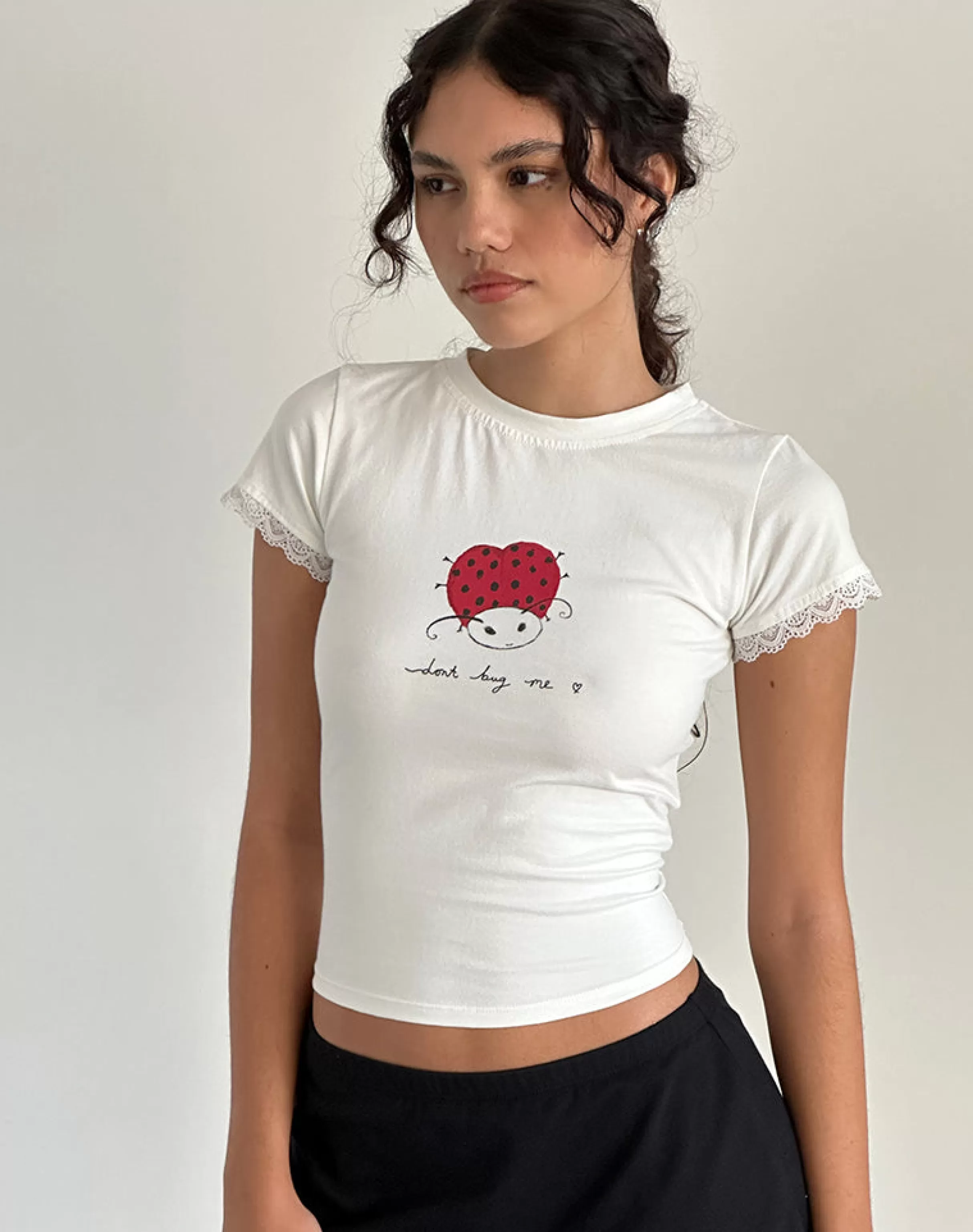Clearance Izzy Baby Tee In Off White 'Dont Bug Me' TEES | CROP TOPS