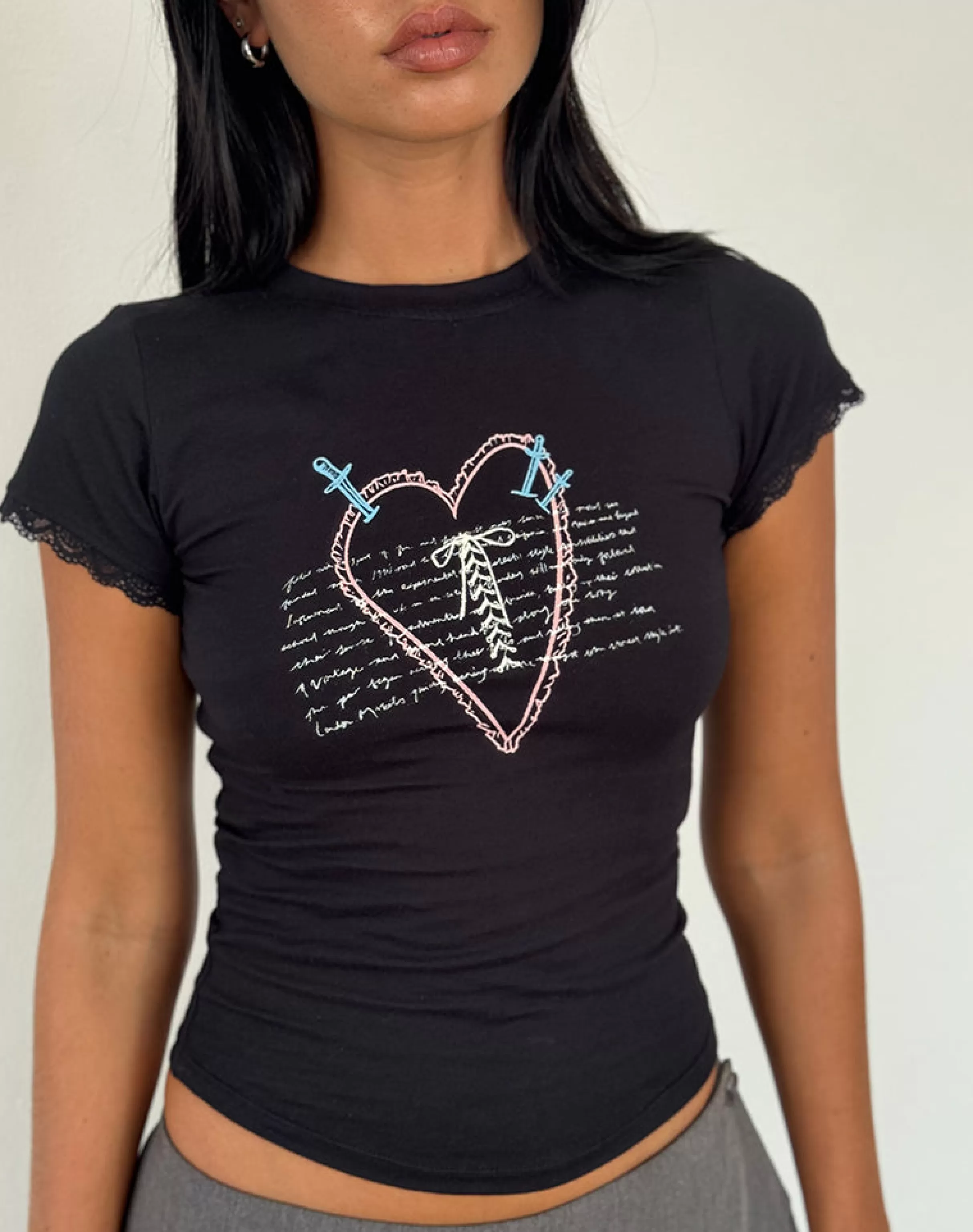 Hot Izzy Lace Trim Tee In TEES | PRINTED TOPS