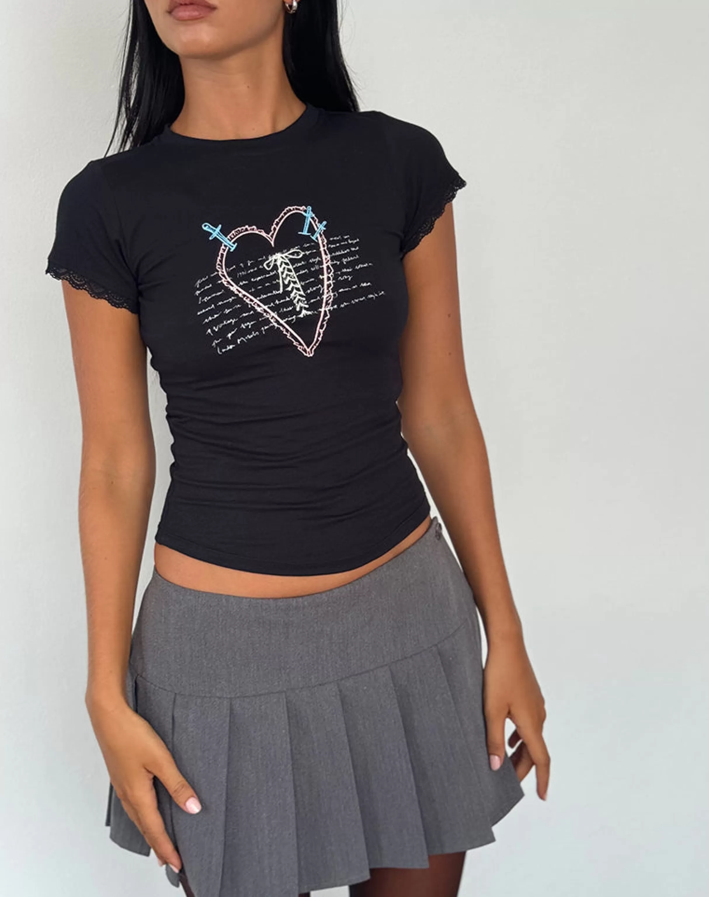 Hot Izzy Lace Trim Tee In TEES | PRINTED TOPS