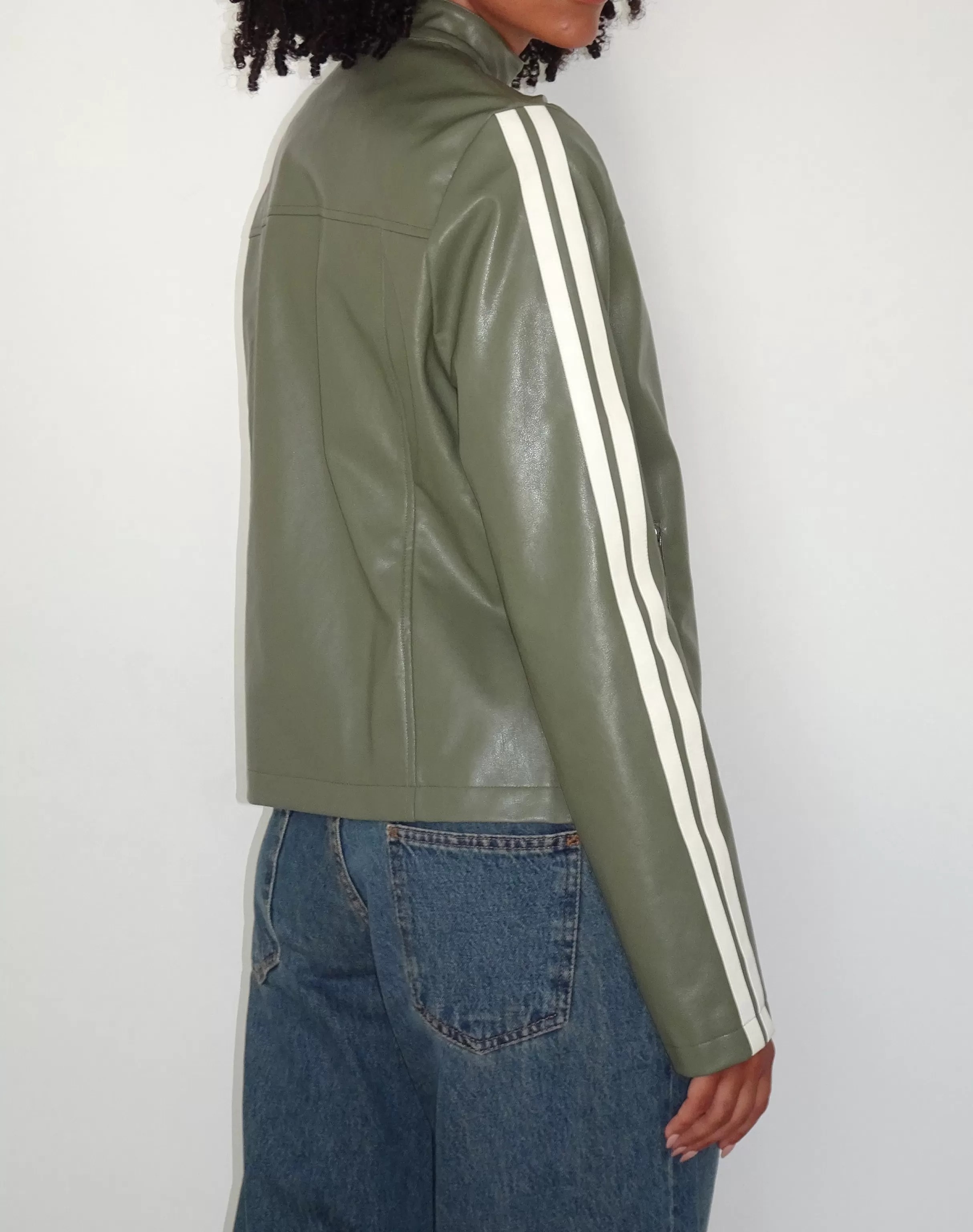 Sale Jacquie Zip Up Biker Jacket In With Ivory Stripe PU JACKETS | JACKETS