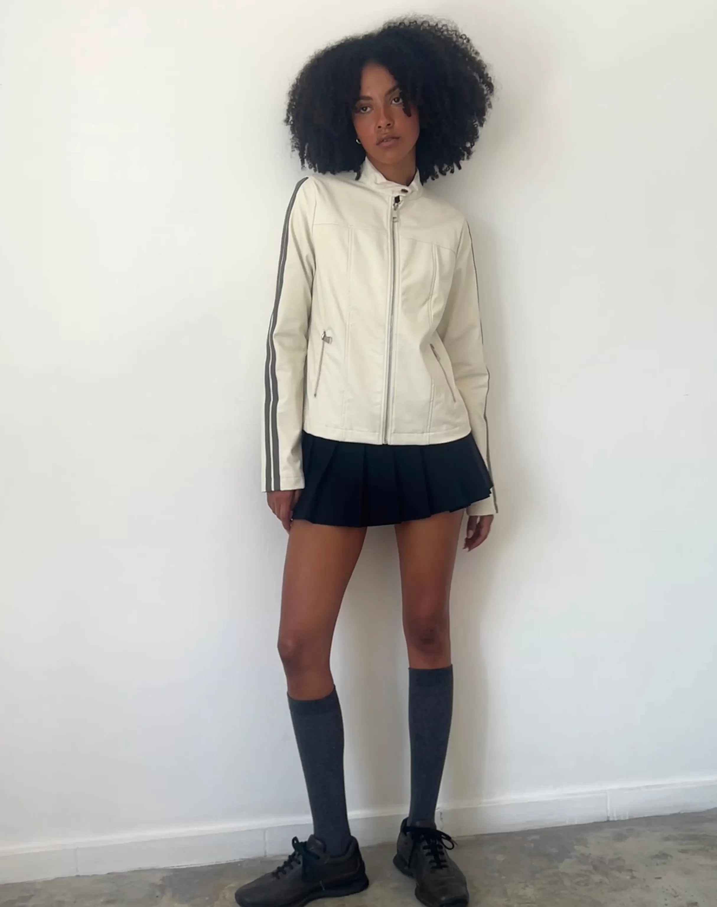 Hot Jacquie Zip Up Jacket In With Brown Stripe PU JACKETS | JACKETS