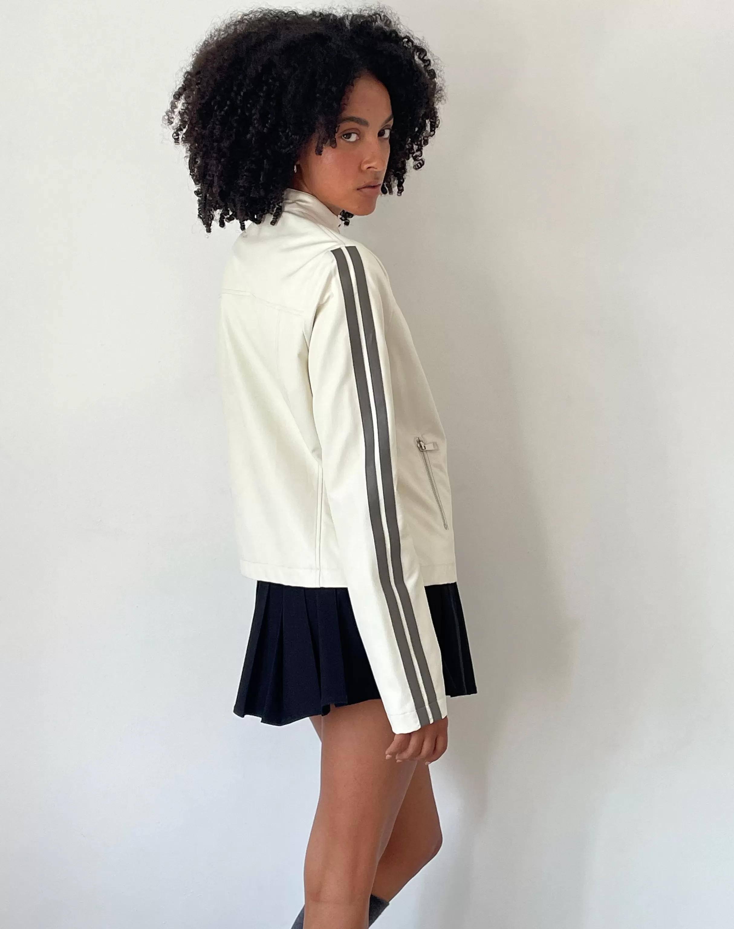 Hot Jacquie Zip Up Jacket In With Brown Stripe PU JACKETS | JACKETS