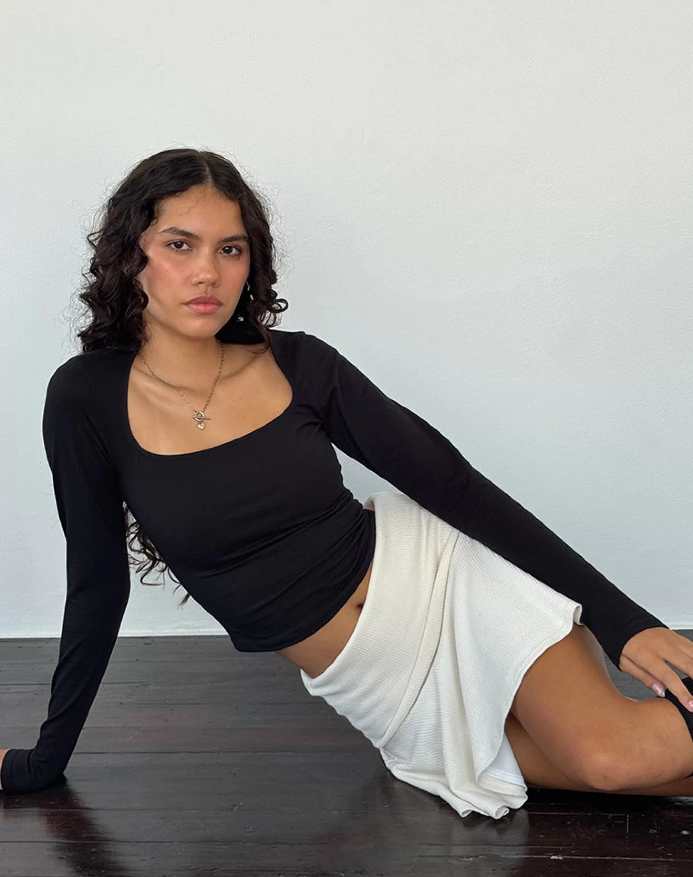 Cheap Jansu Lycra Long Sleeve Top In Black BASIC TOPS | LONG SLEEVE TOPS
