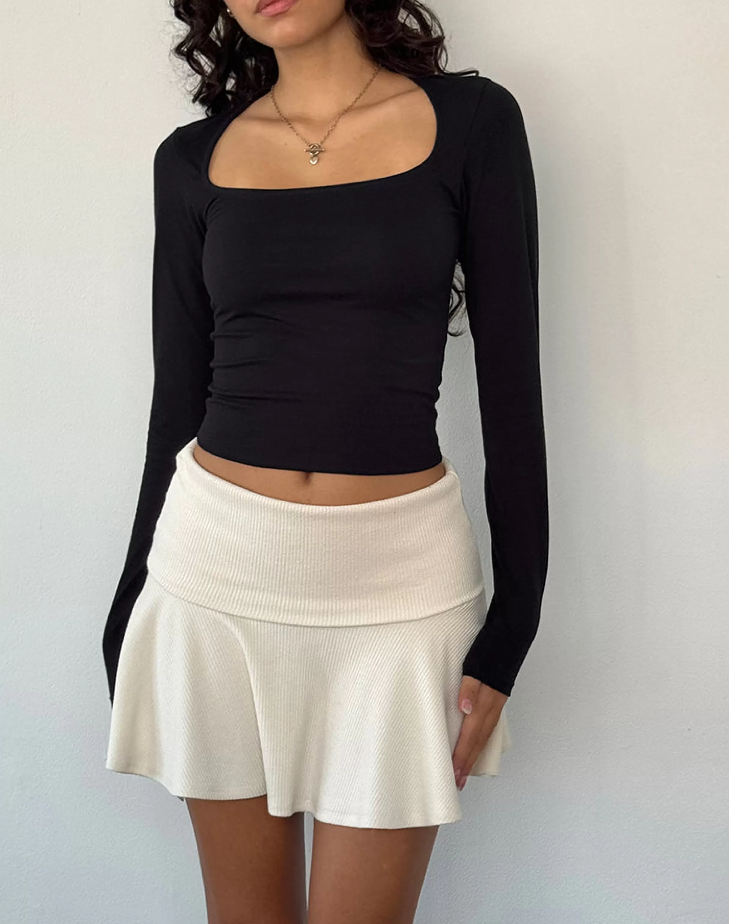 Cheap Jansu Lycra Long Sleeve Top In Black BASIC TOPS | LONG SLEEVE TOPS